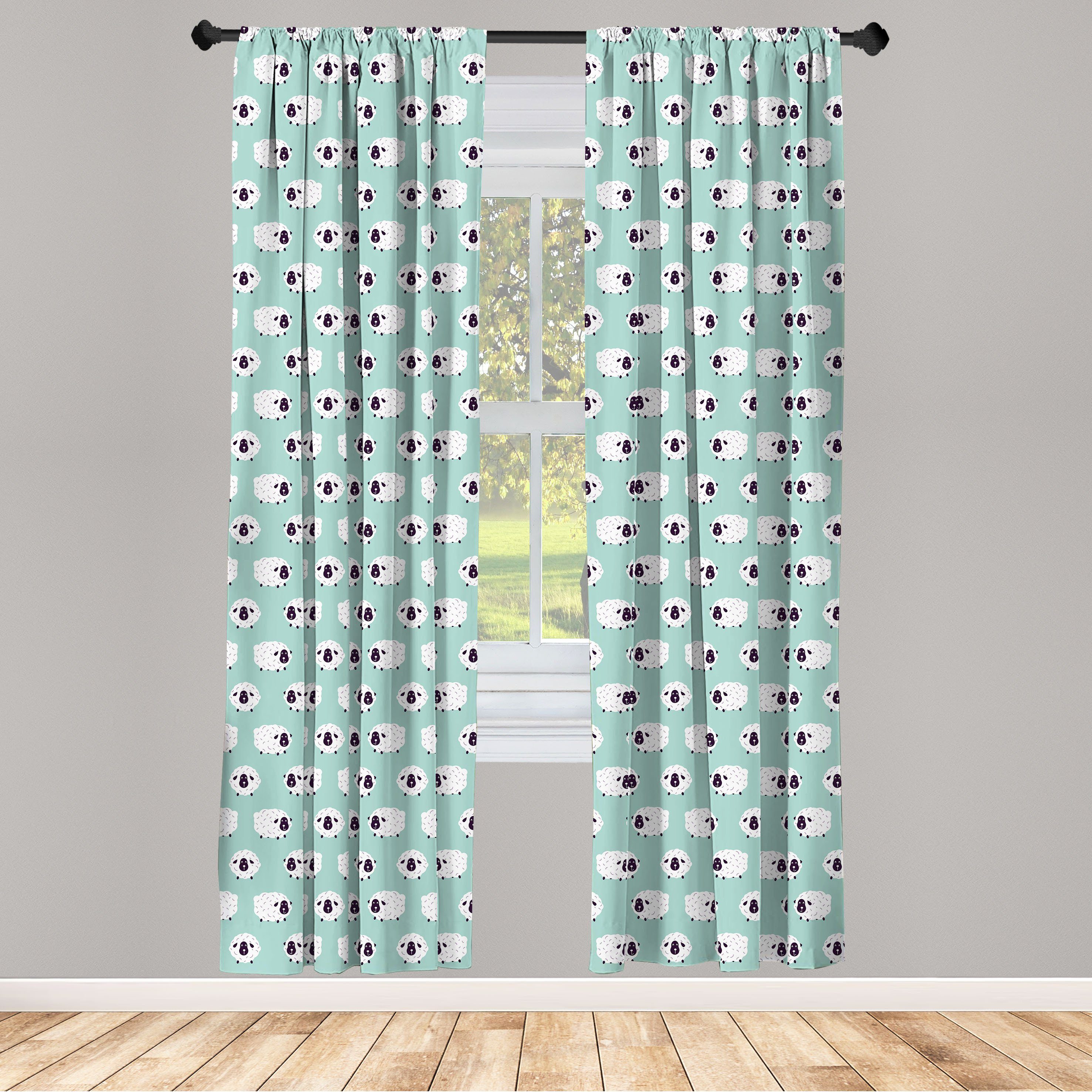 Gardine Vorhang für Ziegen Gesichter Abakuhaus, Lustige Wohnzimmer Schlafzimmer Dekor, Kindergarten Microfaser, Schafe