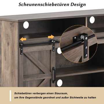 HAUSS SPLOE TV-Schrank Sideboard TV-Schrank Kommode vertikaler Schrank, Aufbewahrungsschrank (Einstellbare Regalen für Schlafzimmer Wohnzimmer Esszimmer Flur Büro, rustikales Waschgrau, Kommode Beistellschrank Unterhaltungscenter + 2 klassisch Schiebetüren) Bauernhaus Design, Industriedesign, 150*40*81,5 cm