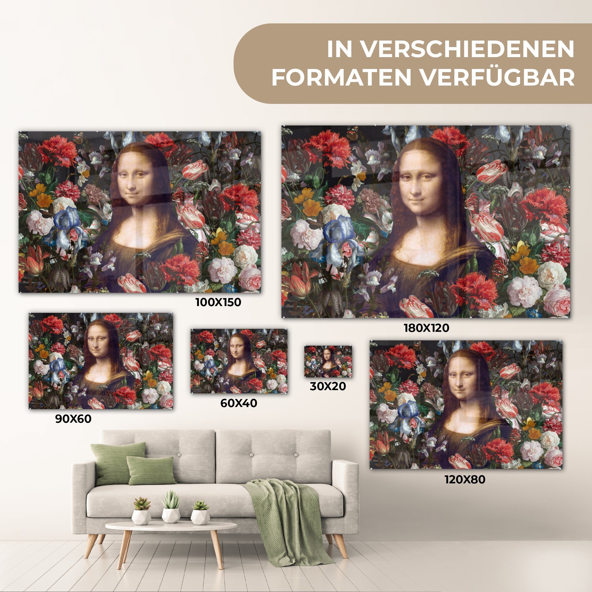 St), - Acrylglasbilder - Vinci Leonardo Wohnzimmer bunt MuchoWow da & Acrylglasbild Blumen, Schlafzimmer (1 Mona Lisa