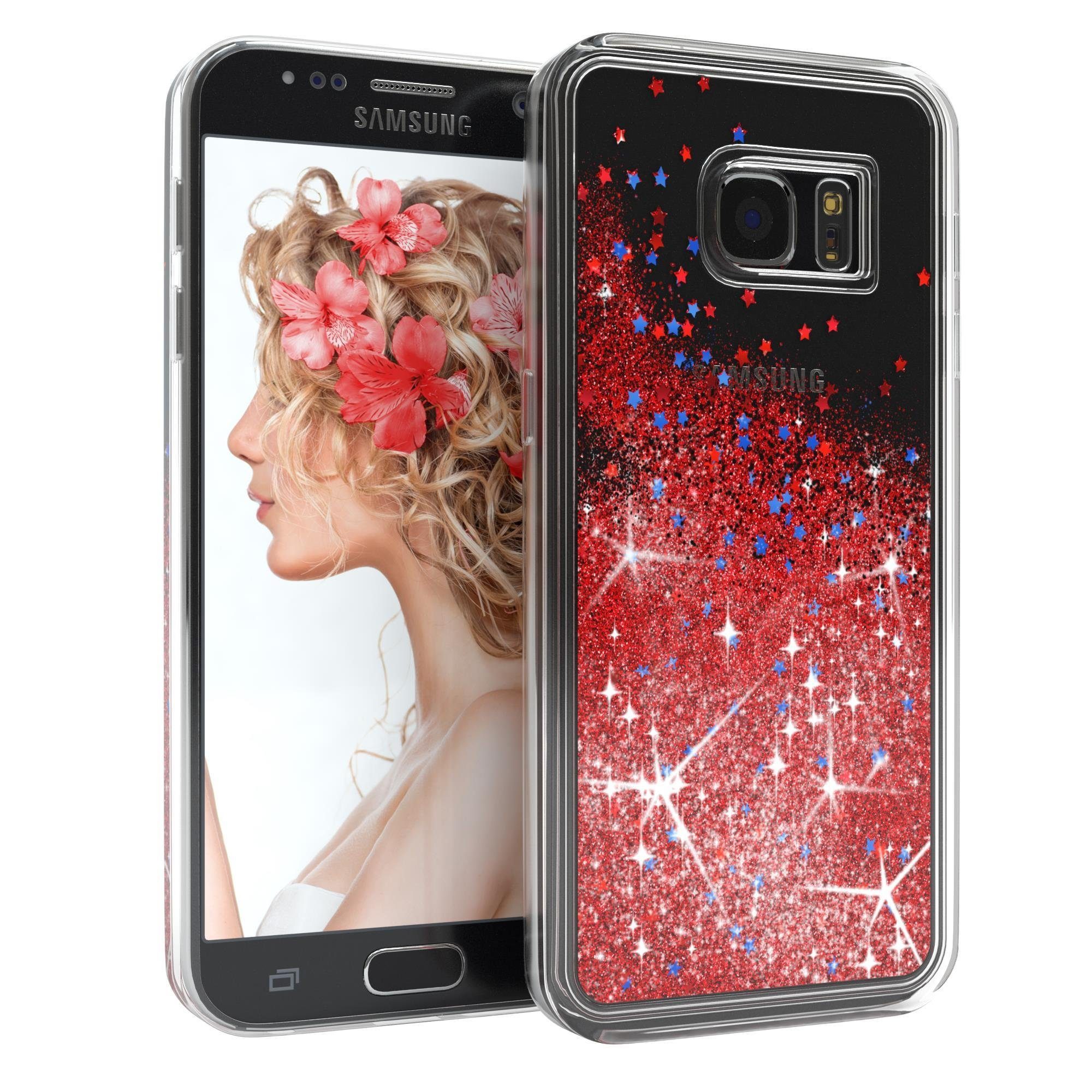 EAZY CASE Handyhülle Liquid Glittery Case für Samsung Galaxy S7 5,1 Zoll, Silikonhülle mit Glitzereffekt Hülle Glitzer Flüssig Back Cover Rot