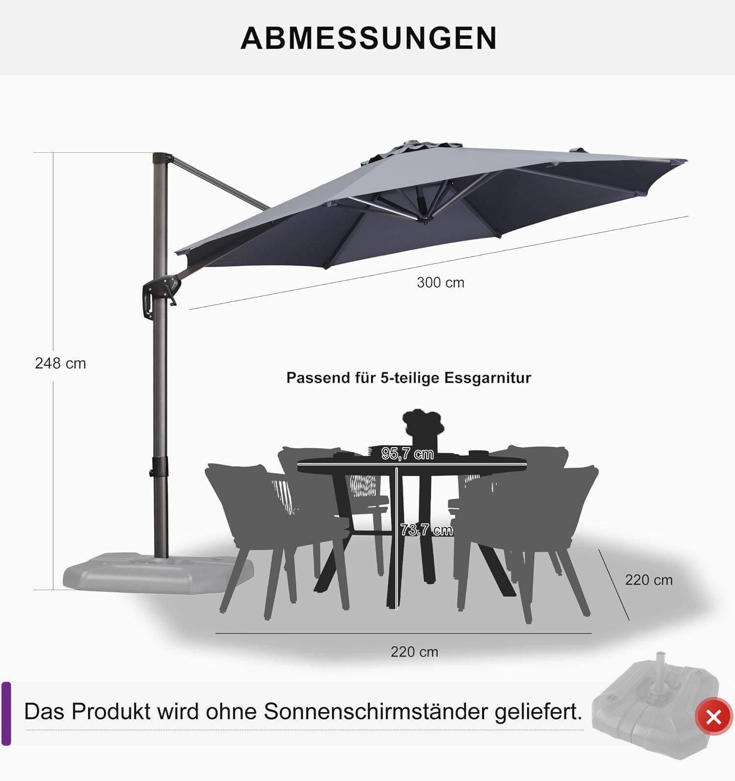 PURPLE LEAF Ampelschirm Runder Terrassenschirm, Alu günstig online kaufen
