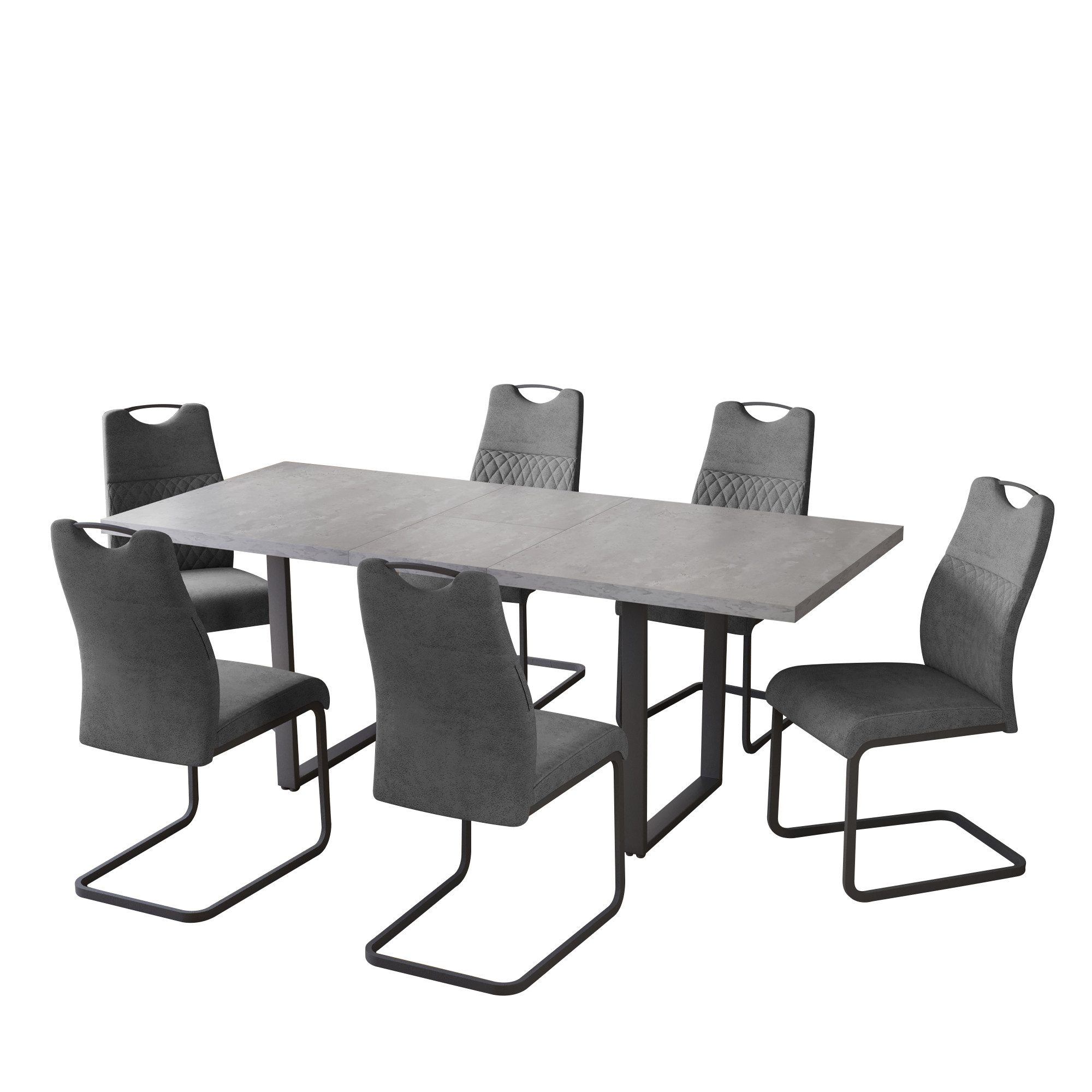Jiexi Essgruppe Tisch-und Stuhlset, Ausziehbarer Esstisch (130–170 cm) mit 4-6 Stühlen