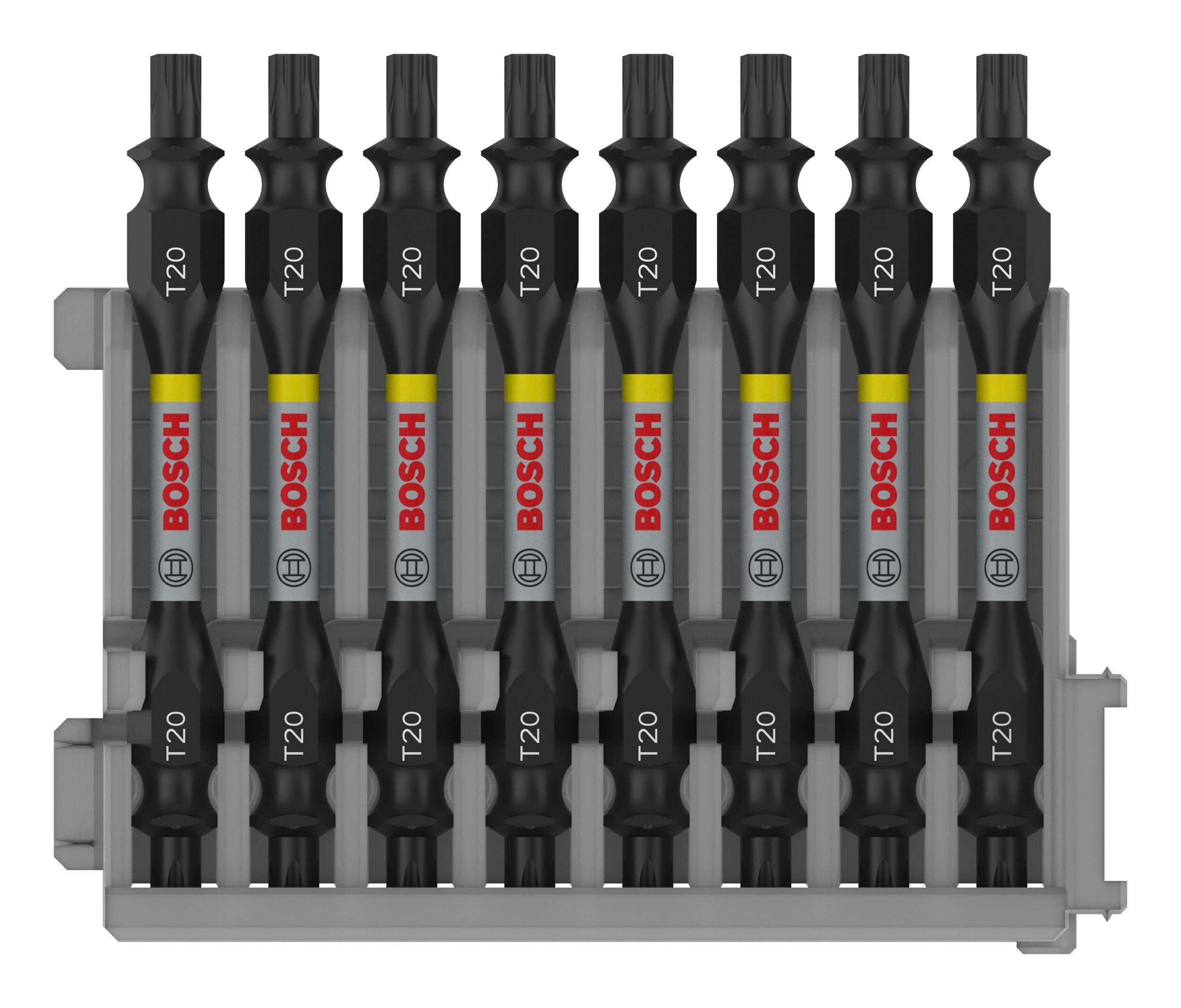 BOSCH Bit-Set Pro Impact, 8 Teile, Schrauberbit m. Doppelklingen u. Pick and Click, T20, 65 mm, 8-teilig