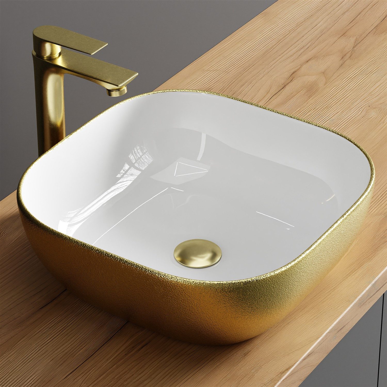 Planetmöbel Aufsatzwaschbecken Aquil Badezimmer Waschbecken klein 42 cm für Waschtisch (Keramik Aufsatzwaschbecken für Bad, Gäste WC, 1-St., Waschschale 42,5 x 42,5 x 14 cm ohne Hahnloch und Überlauf), für Waschtische oder Waschplätze