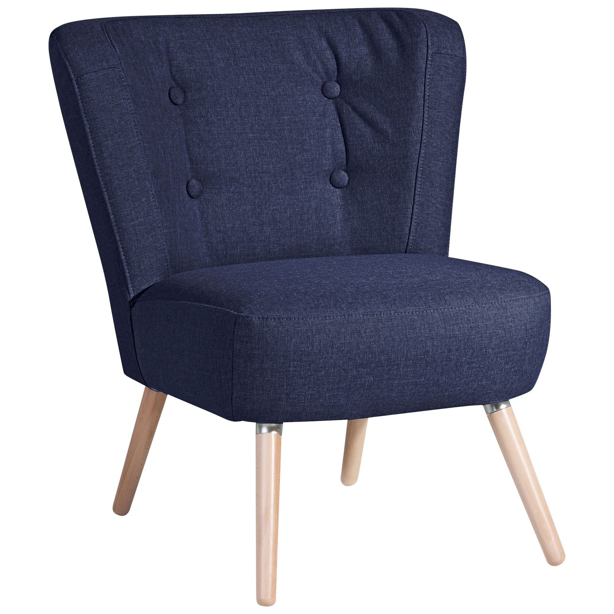 58 Buche Sitz (Leinenoptik) dunkelblau Versand, verarbeitet,bequemer Flachgewebe / Sessel Kessel inkl. Sessel natur aufm hochwertig Kassi Bezug Kostenlosem 1-St), (Sparpreis
