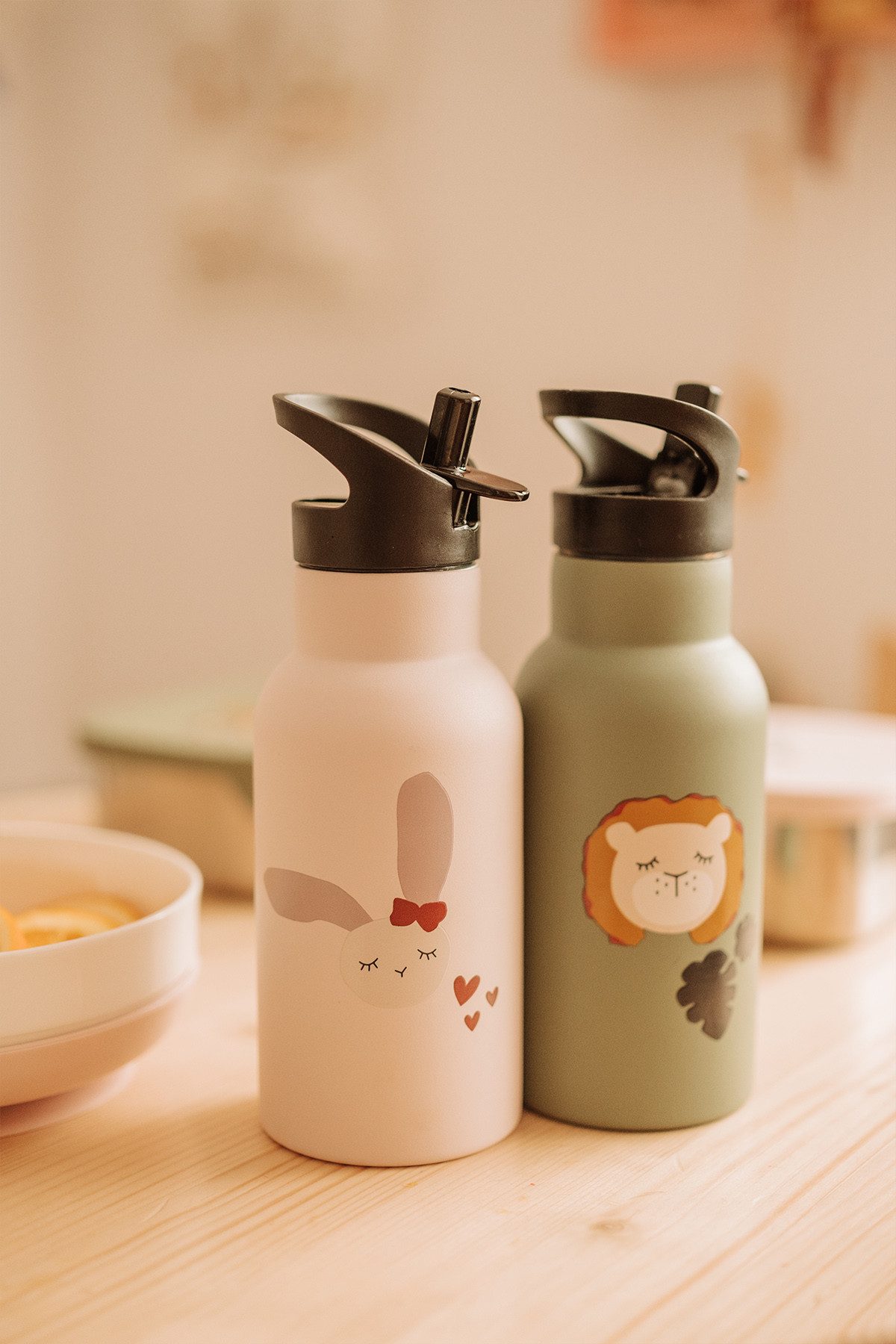kikadu Trinkflasche, Hase Rosé, doppelwandige, Edelstahl, 350 ml