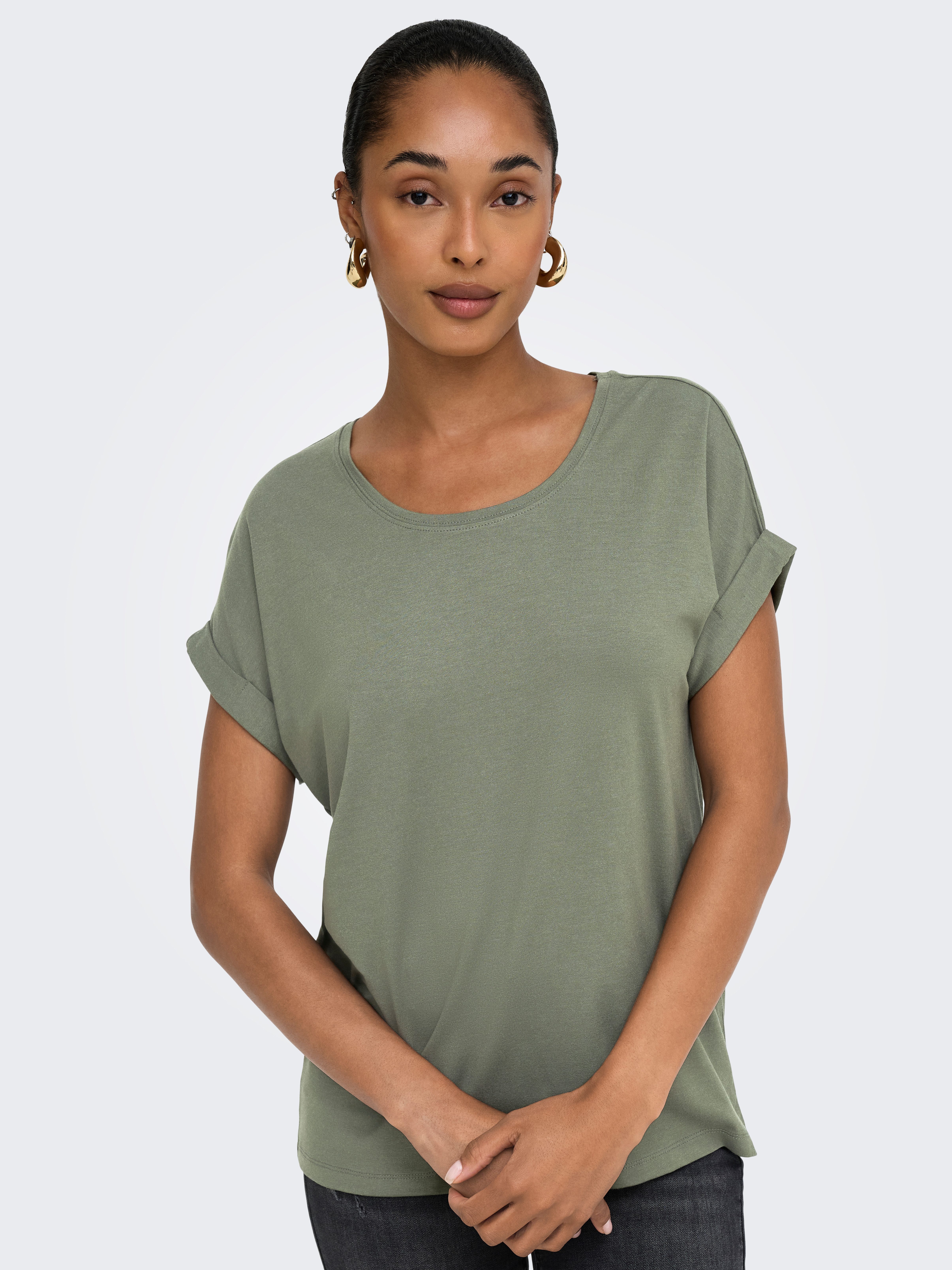 ONLY T-Shirt ONLMOSTER – T-Shirt mit melierter Optik und elastischem Material meliert, casual, lässig geschnitten, Viskosemischung, Rundhals