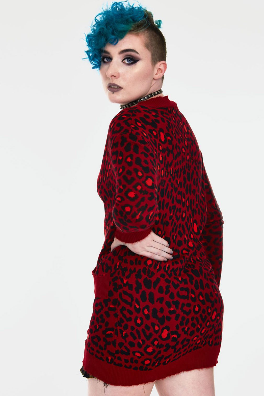 Jawbreaker Strickjacke Maneater Red Leopard Oversized Cardigan Goth Punk Le günstig online kaufen