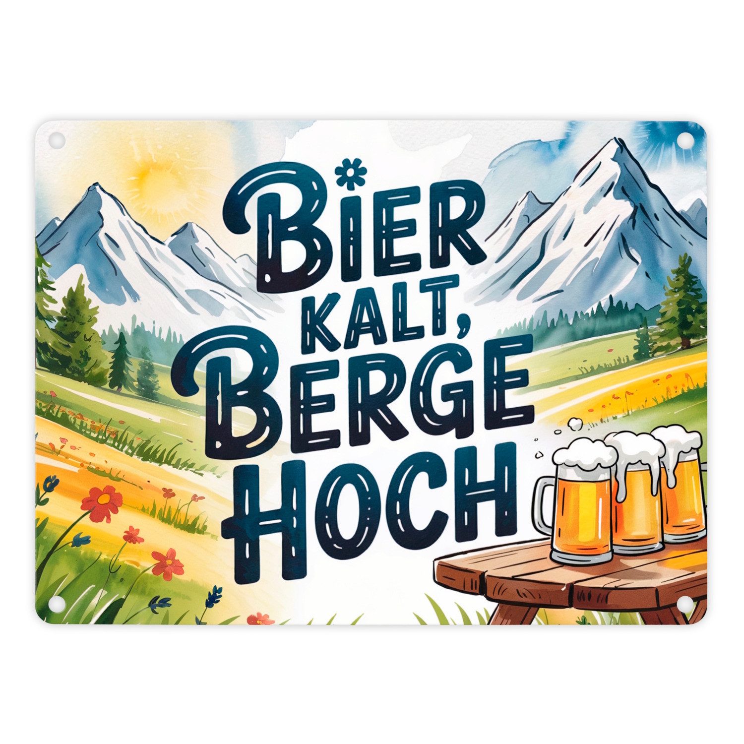 speecheese Metallschild Bier Berge Bayern Metallschild in 15x20 cm Bier kalt Text