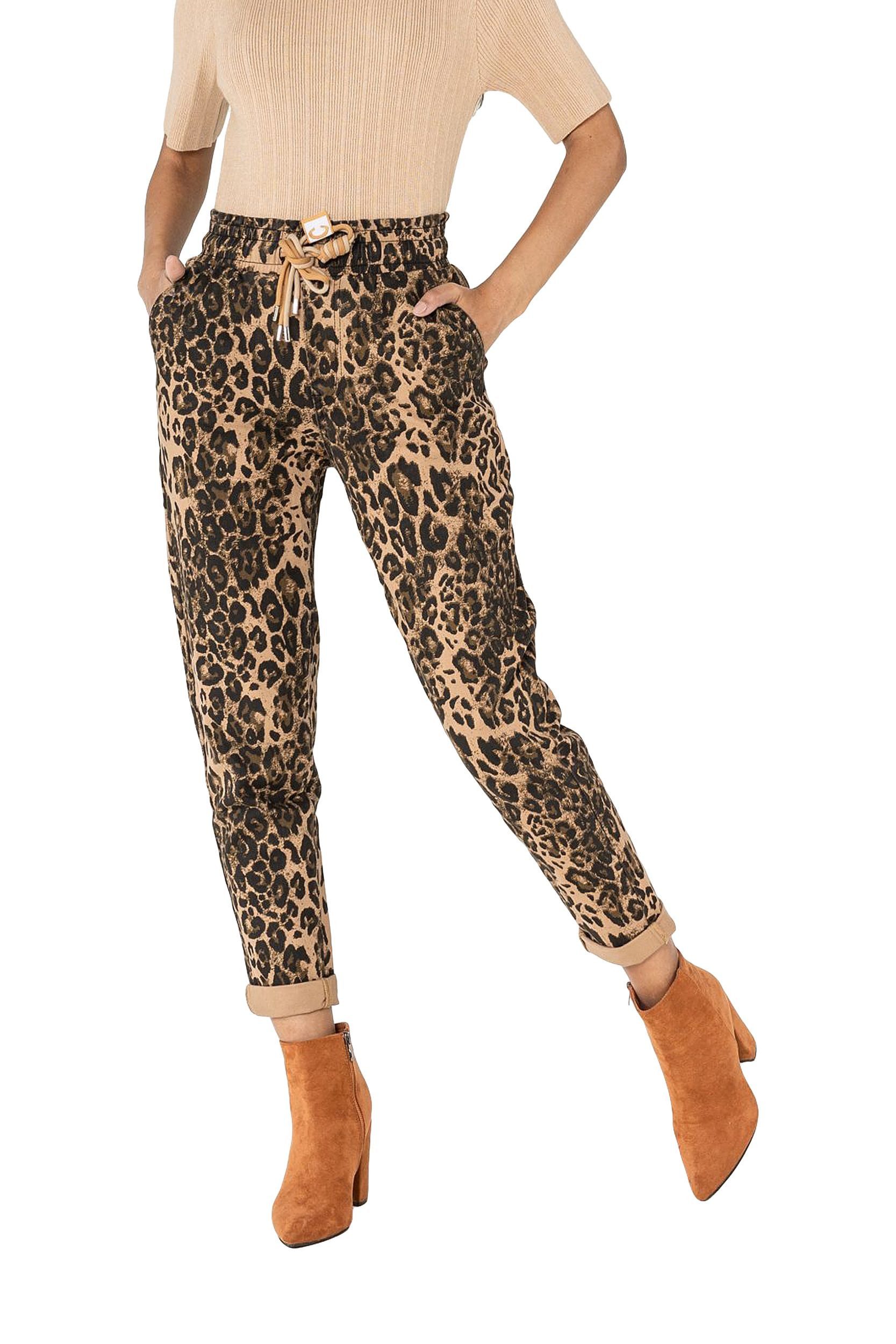 Nina Carter Slim-fit-Jeans Denim Pants Stretch Jeans mit Tunnelzug léopard Jean Jogging