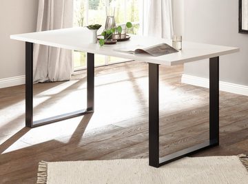 Furn.Design Esstisch Stove (Tisch in Pinie weiß mit Anthrazit, 180 x 80 cm, bis 6 Personen), mit Metallgestell