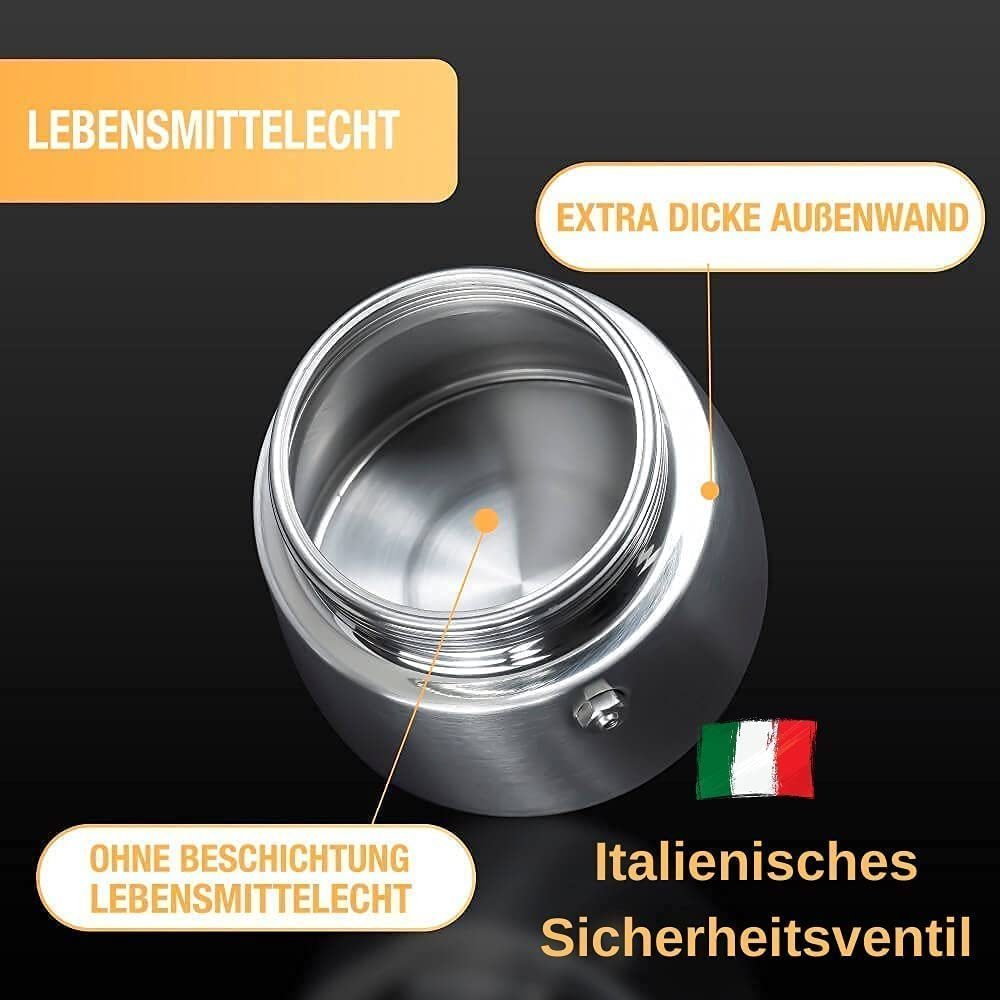 Thiru Espressokocher, Edelstahl Filter, Premium Mokkakanne aus Edelstahl inkl. Toolset