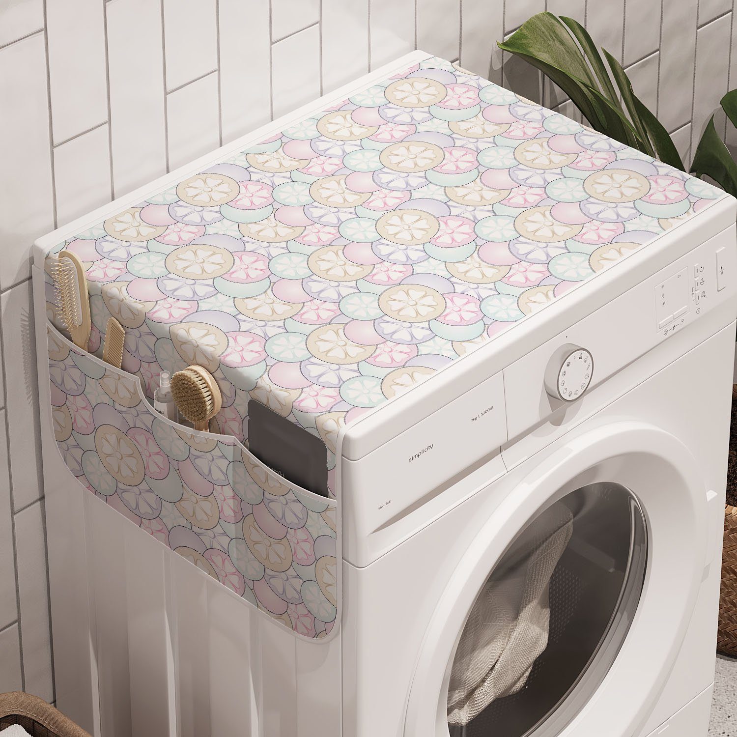 Abakuhaus Badorganizer Anti-Rutsch-Stoffabdeckung für Waschmaschine und Trockner, Blumen Rosa und blaue Blumen Bild