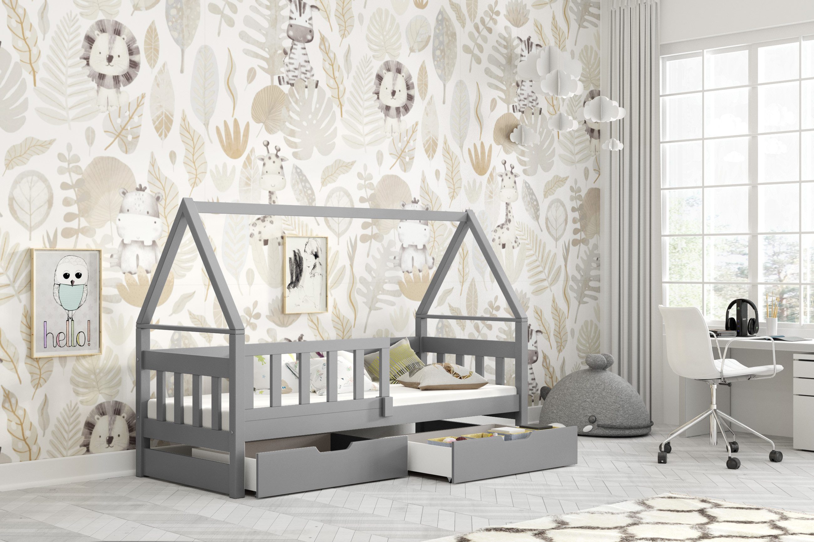 thematys Kinderbett mit Rausfallschutz und Ausziehbett günstig online kaufen