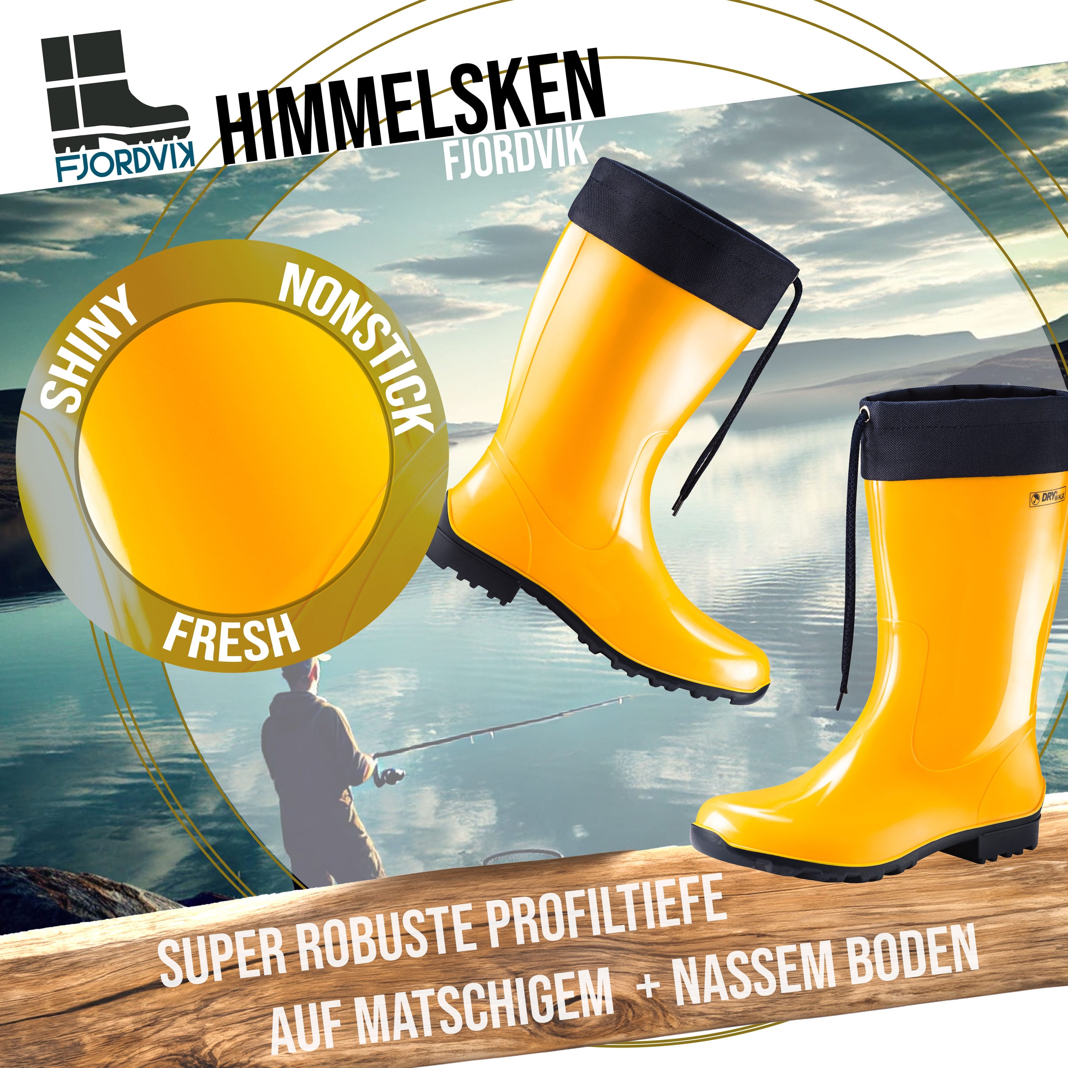 Fjordvik Himmelsken Allwetterstiefel SCF-Glänzend 37 Gelb Gummistiefel Perfekt für die Stadt Spaziergänge Gassigehen