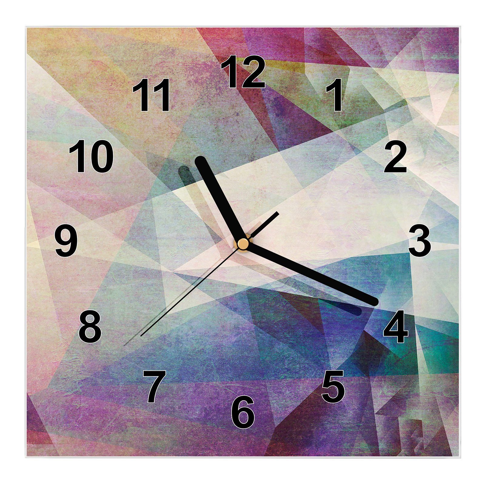 Primedeco Wanduhr Glasuhr Wanduhr Wandkunst Größe 30 x 30 cm mit Motiv Bunte Farben auf Leinwand