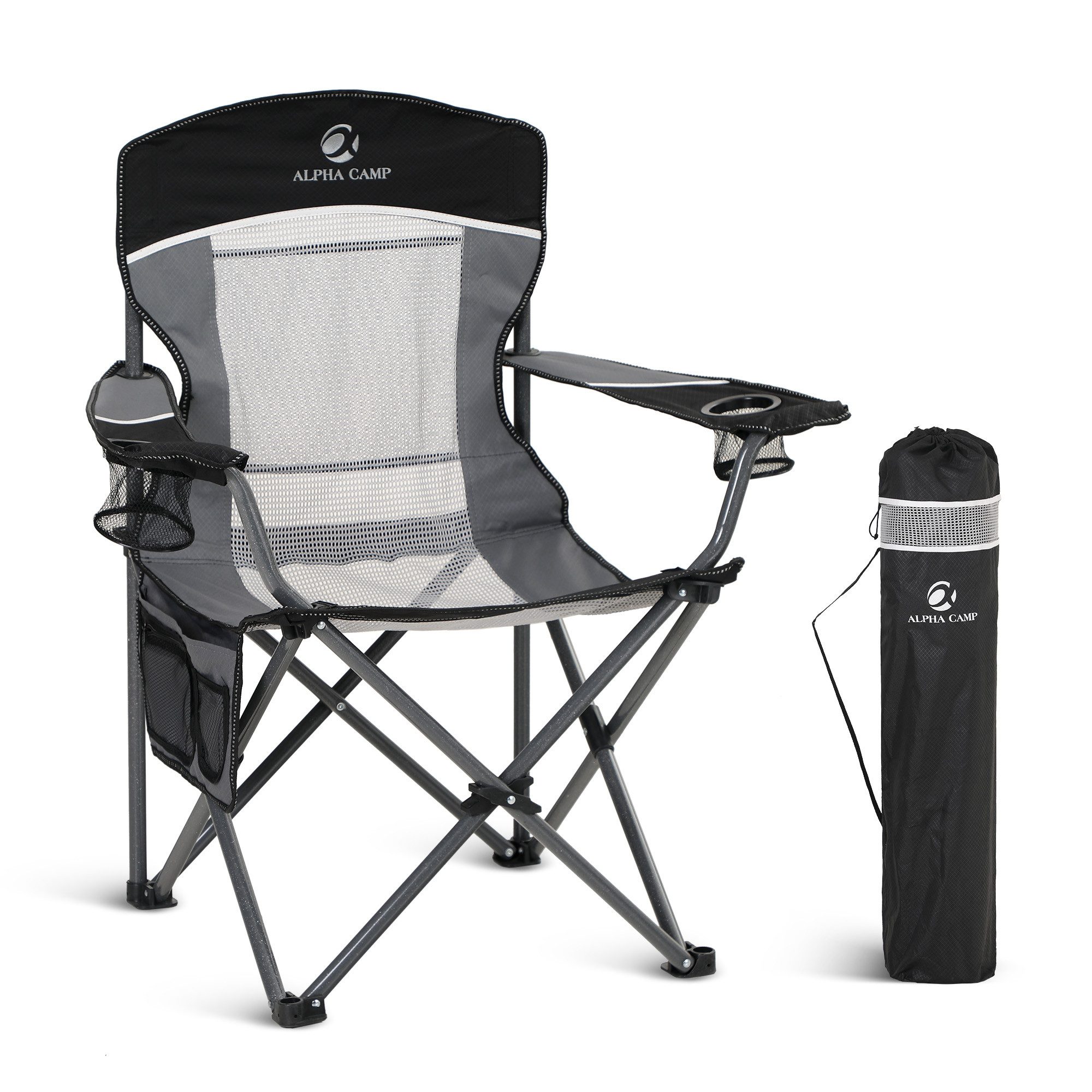 ALPHA CAMP Campingstuhl Mit Sonnenschirm - Faltbarer Strandstuhl Bis 160kg