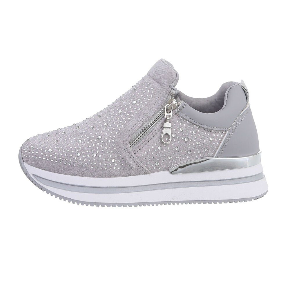 Ital-Design Damen Low-Top Freizeit Sneaker Keilabsatz/Wedge Sneakers Low in Grau