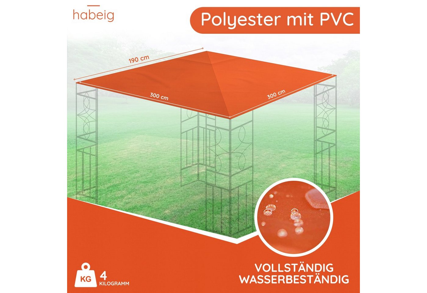 Thumbnail - habeig Pavillon-Ersatzdach Ersatzdach 340g/m² SPITZ PVC Beschichtung Pavillondach Wasserdicht, 310,00 g/m², 100% Wasserd...