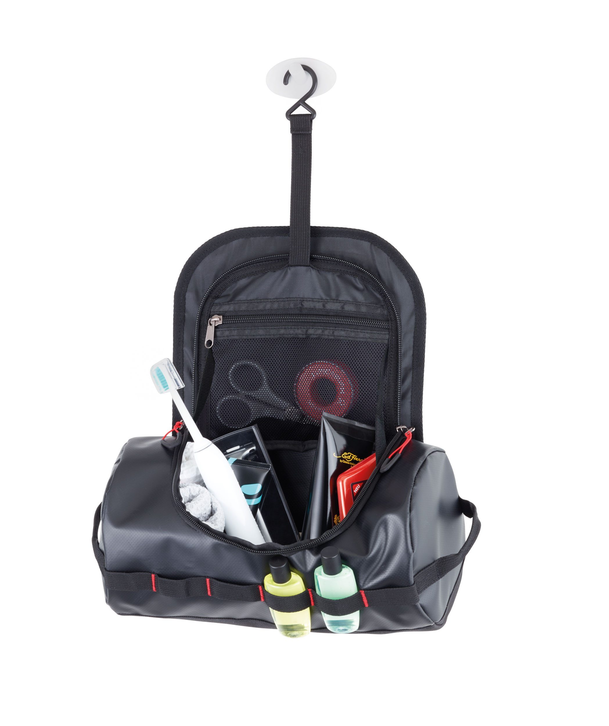TROIKA Kulturbeutel zum Aufhängen WASHBAG aus Tarpaulin – robuste Waschtasche für Reisen, Waschtasche für Reisen, geräumige Kulturtasche für Männer, mit Haken