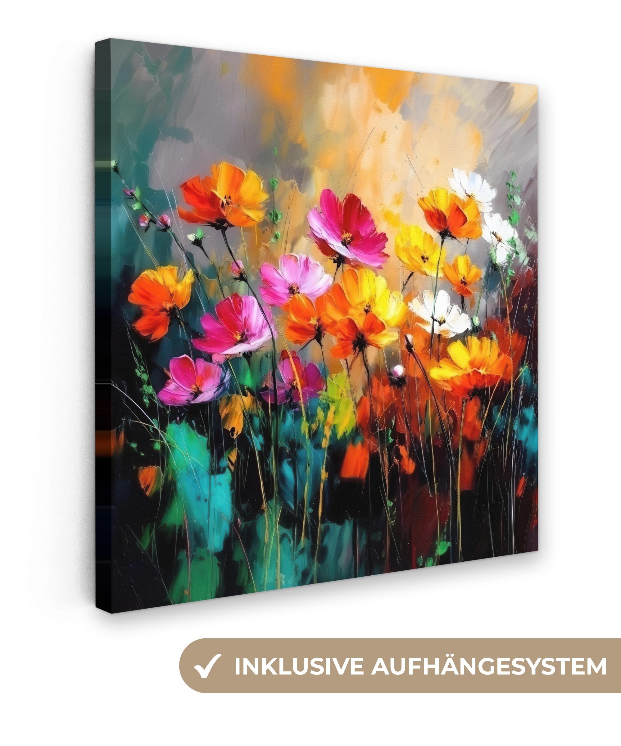 OneMillionCanvasses® Leinwandbild Leuchtend bunt - Blütenblätter - Abstrakt, Fotodruck (1 St), Wandbild, Deko Schlafzimmer Wohnzimmer Flur 20x20 cm