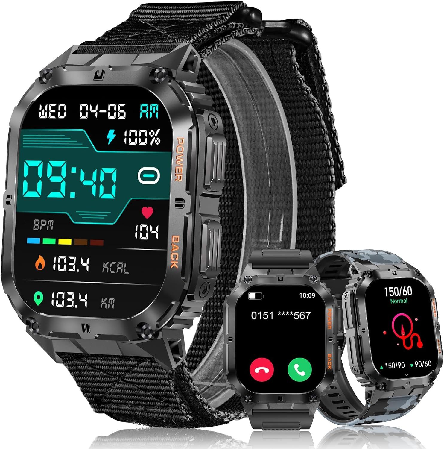 MEGALITH Smartwatch K61Pro Smartwatch (4,9 cm, android ios), Outdoor Smartwatch Herren mit AMOLED Display und Sportfunktionen
