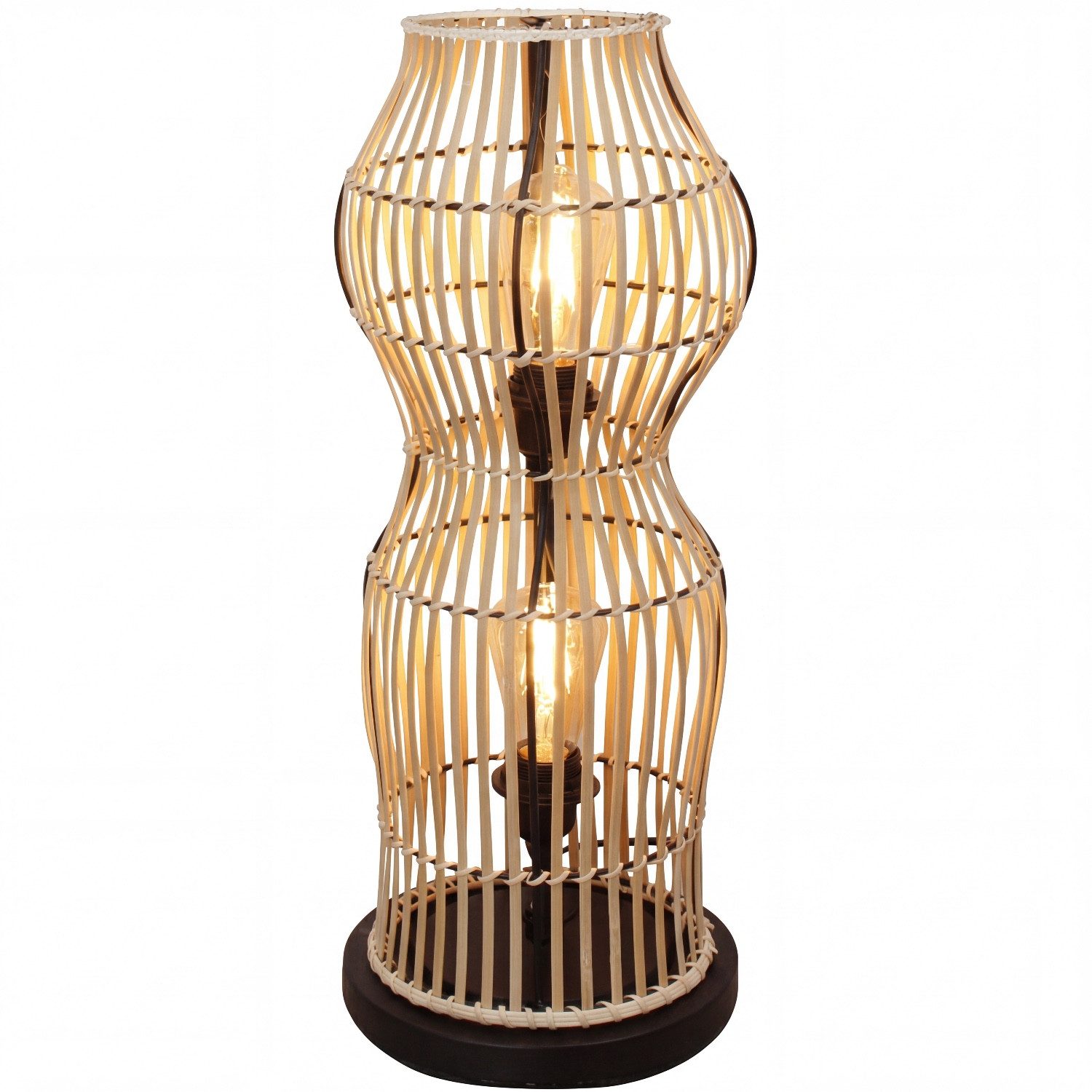 Licht-Erlebnisse Stehlampe ARSTAL, ohne Leuchtmittel, Bambus hell Schwarz Metall E27 H:60 cm klein Boho Wohnzimmer Modern