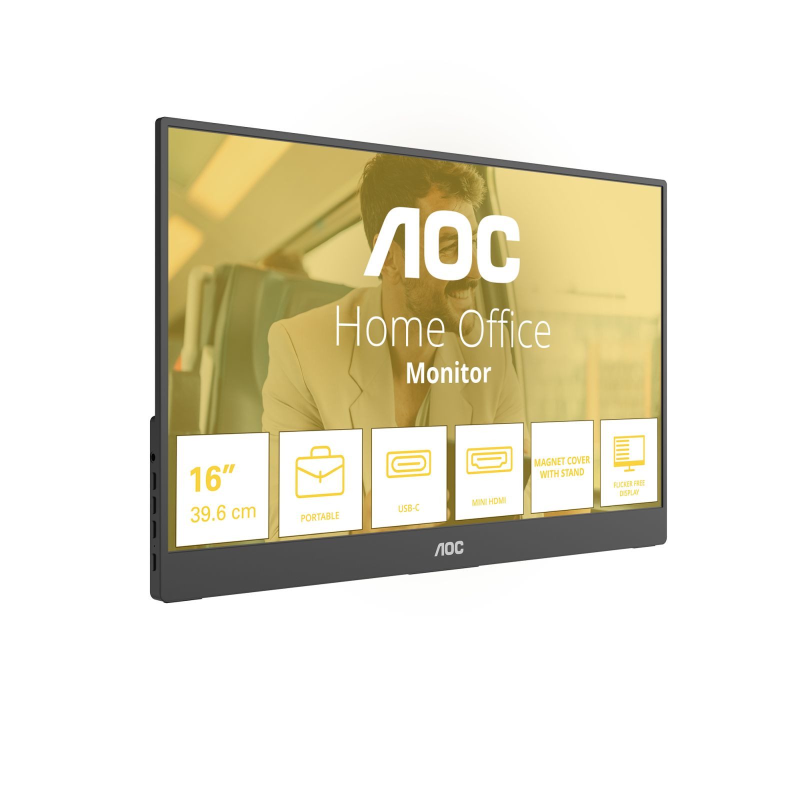 AOC 16T20E2 - 16 Zoll tragbarer (1920x1080, USB-C Anschluss, Mini HDMI,... TFT-Monitor (1920 x 1080 px, Full HD, 4 ms Reaktionszeit, IPS, Lautsprecher, Kopfhörerbuchse)