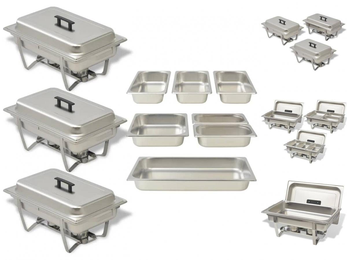 vidaXL Speisenwärmer Chafing Dish Set 3-tlg Edelstahl Buffet Behälter Warmhalte Stövchen