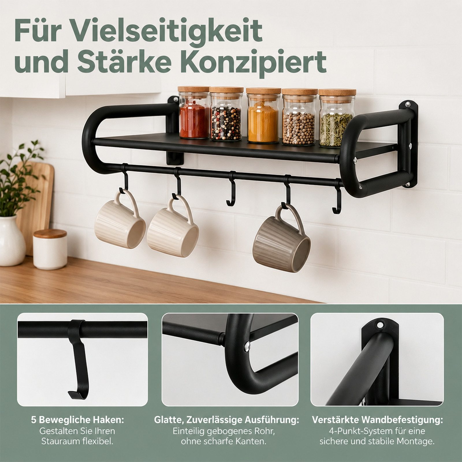 Youyijia Küchenorganizer-Set Mikrowellen Wandhalterung Regal Edelstahl Küchen Organizer – Bild 5 von 5