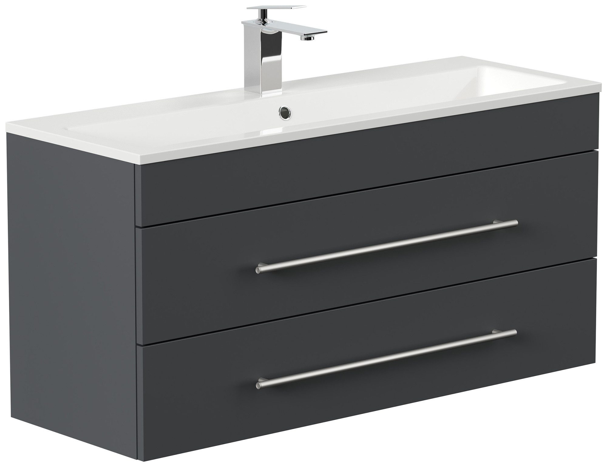 Magnolia Home Waschtisch Badmöbel Mars 1000 SlimLine 100x36cm mit 2 SoftClose Schubladen grafit