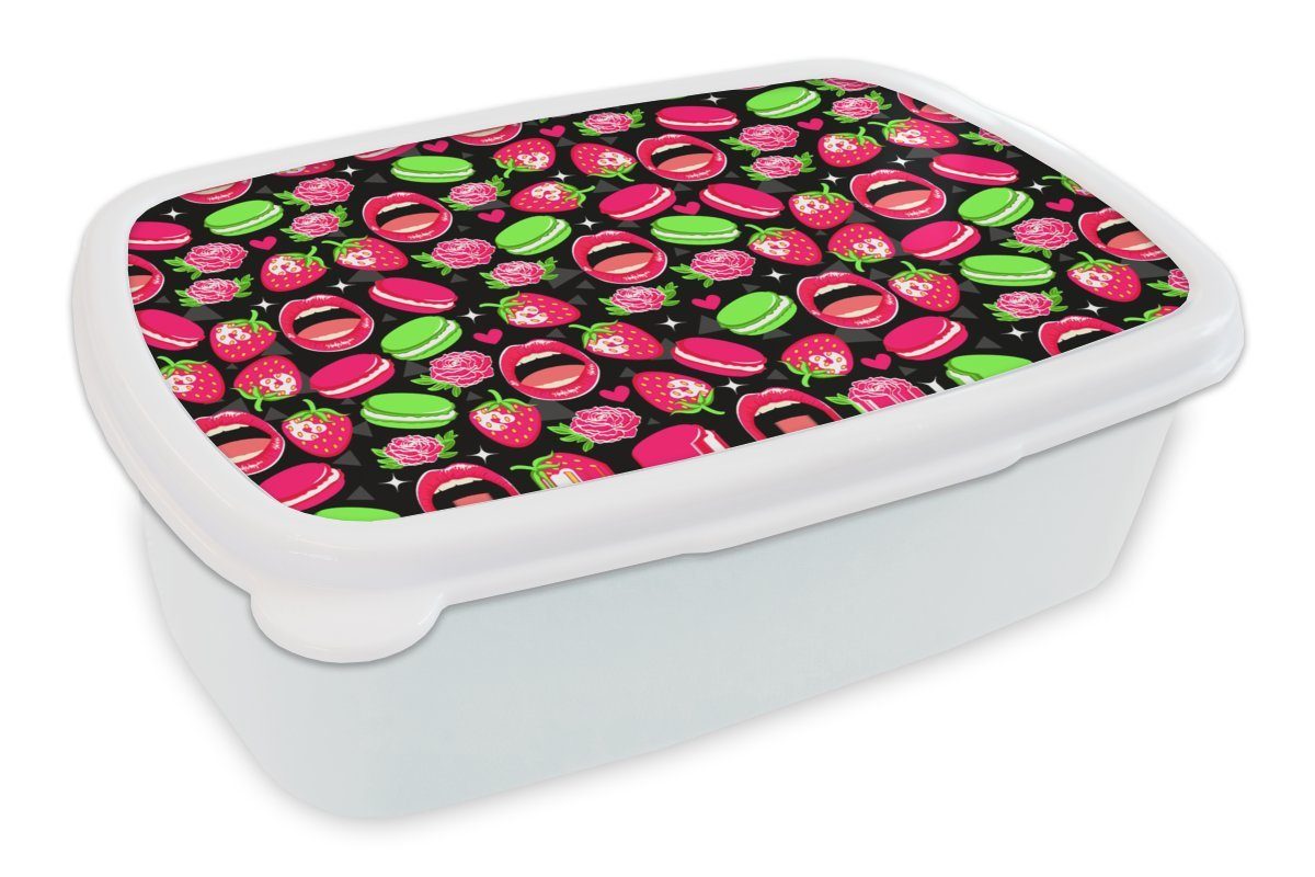 MuchoWow Lunchbox Lebensmittel - Muster - Rosa, Kunststoff, (2-tlg), Brotbox für Kinder und Erwachsene, Brotdose, für Jungs und Mädchen weiß