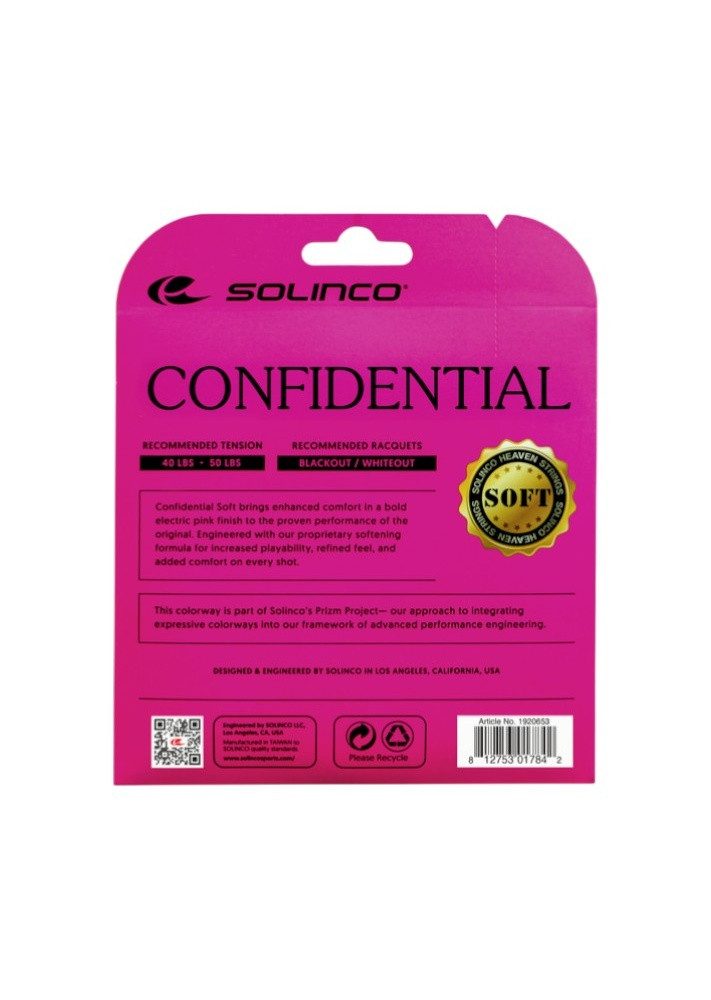 Solinco Tennissaite Confidential Soft (Haltbarkeit+Spielgefühl) pink 12m Set, Saitendicke: 1.25