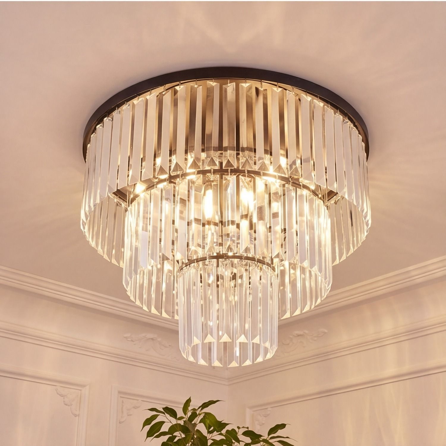 Licht-Erlebnisse Deckenleuchte OSTROWO, ohne Leuchtmittel, Metall Glas E14 Ø 56 cm Schwarz rund Art Déco Kristall