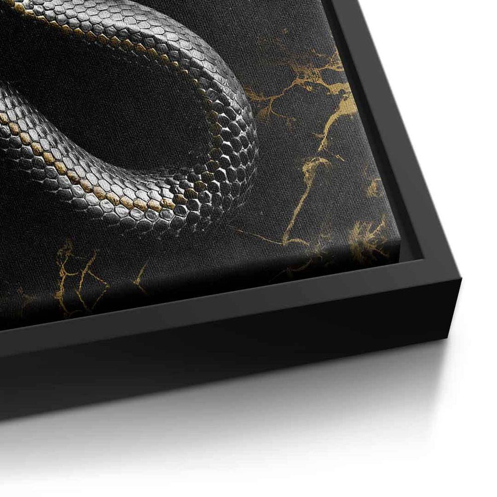 DOTCOMCANVAS® Leinwandbild, Leinwandbild Schlange schwarzer elegant luxury Rahmen Gucci schwarz snake mit gold edel