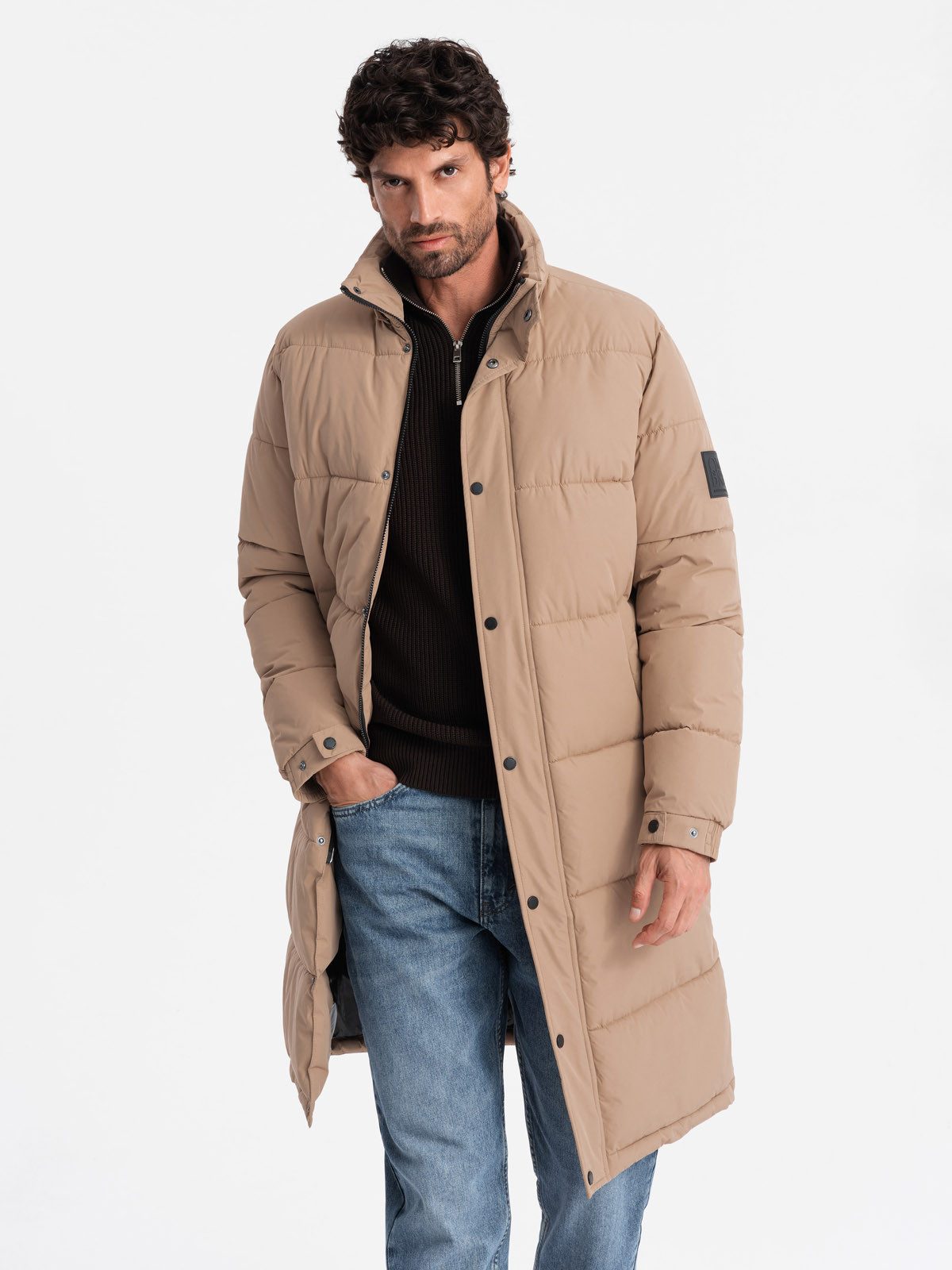 OMBRE Wintermantel Lange Herren-Steppjacke mit abnehmbarer Kapuze günstig online kaufen