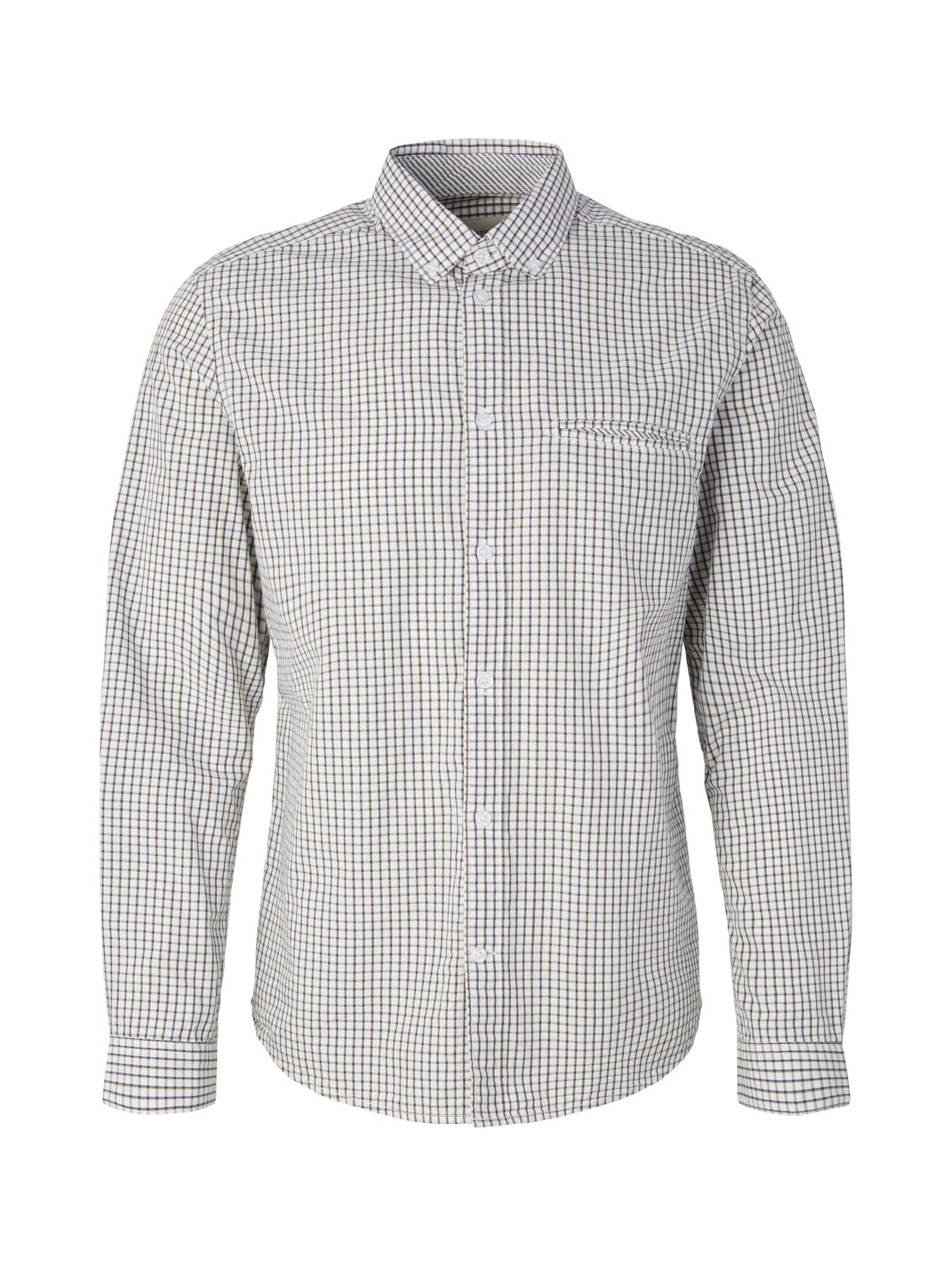 TOM TAILOR Langarmhemd (1-tlg) off white check small
