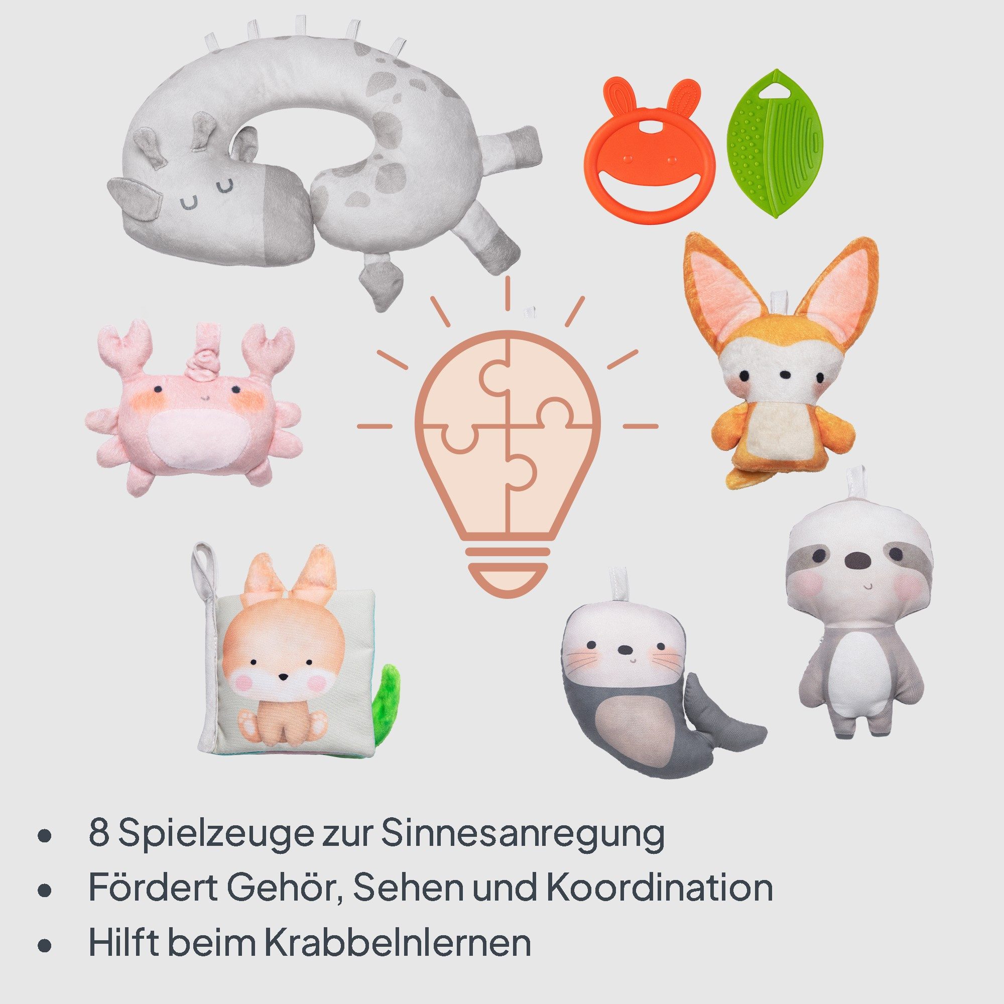lionelo Spielmatte ANIKA NATURAL (Set, Spieldecke/8 Spielzeuge/Tummy-Time-Kissen/2 Beißringe), Bambusbezug/8Spielzeuge/aufklappbar/waschbar/0+ – Bild 5 von 5