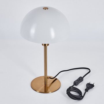 hofstein Tischleuchte moderne Nachttischlampe aus Metall in Weiß/Messingfarben, ohne Leuchtmittel, runde Tischlampe, Ø 20cm, Höhe 35cm, mit An-/Ausschalter, 1 x E14