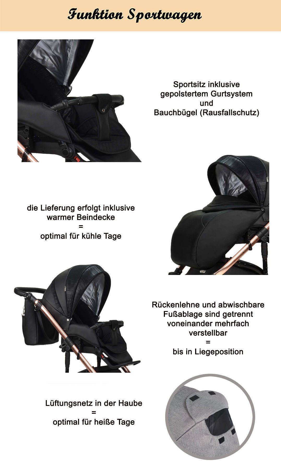 babies-on-wheels Kombi-Kinderwagen in Vip in - Farben Teile Kinderwagen-Set - 12 Lux 1 Braun-Dekor-Gold 16 3
