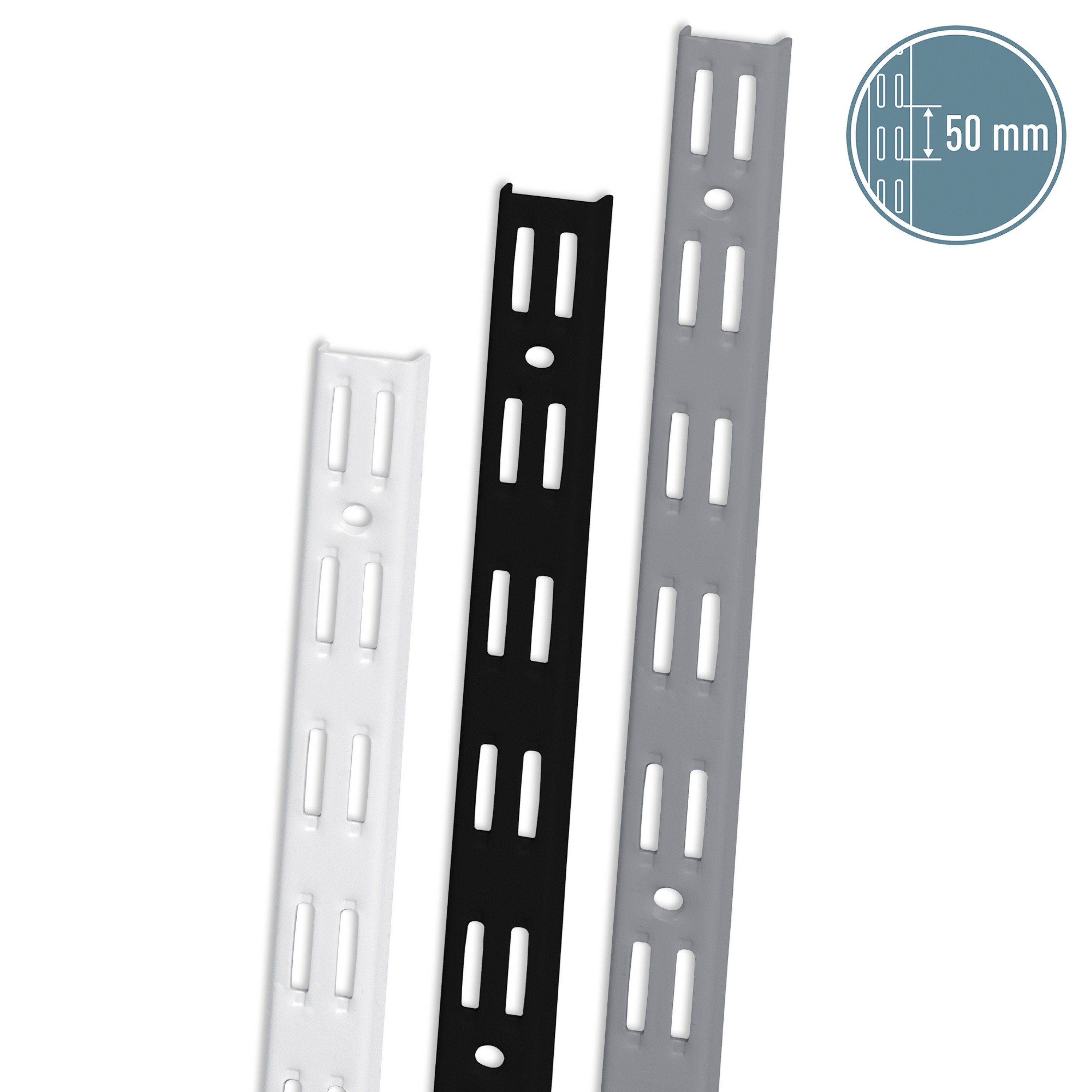 ib style Wandregal 10er Set Wandschienen 2-reihig 100cm Weiß, Regalschiene - Raster 50mm