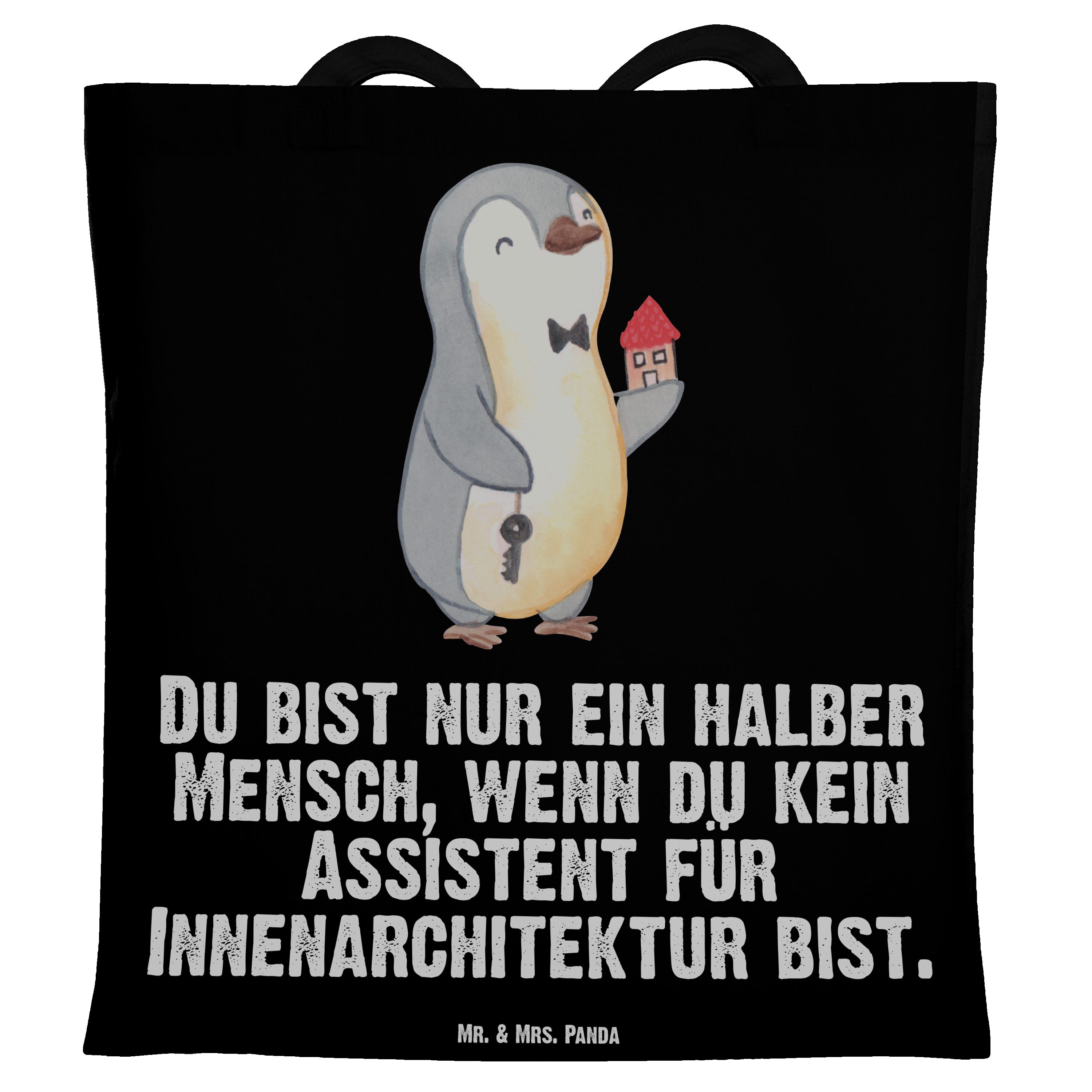 Tragetasche Assistent - mit für & Panda Herz Mr. Innenarchitektur Einkauf Geschenk, - Schwarz (1-tlg) Mrs.