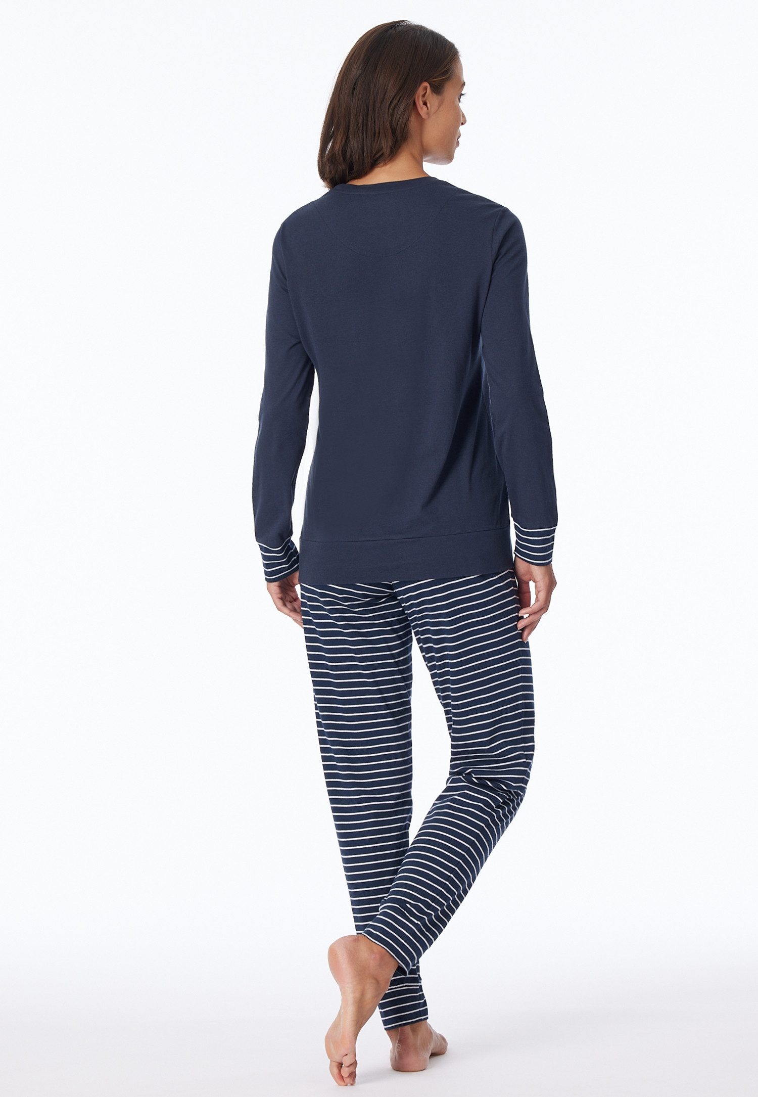 uncover by SCHIESSER Schlafanzug Uncover Nightwear (2 tlg) Rundhalsausschnitt, Pure Cotton, Streifen, Single Jersey, Langarm