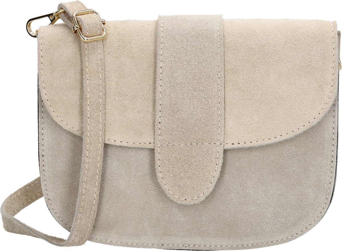 Charm London Schultertasche Anna Crossbody Schultertasche Suede Leder Sand, verstellbare Schulterriem