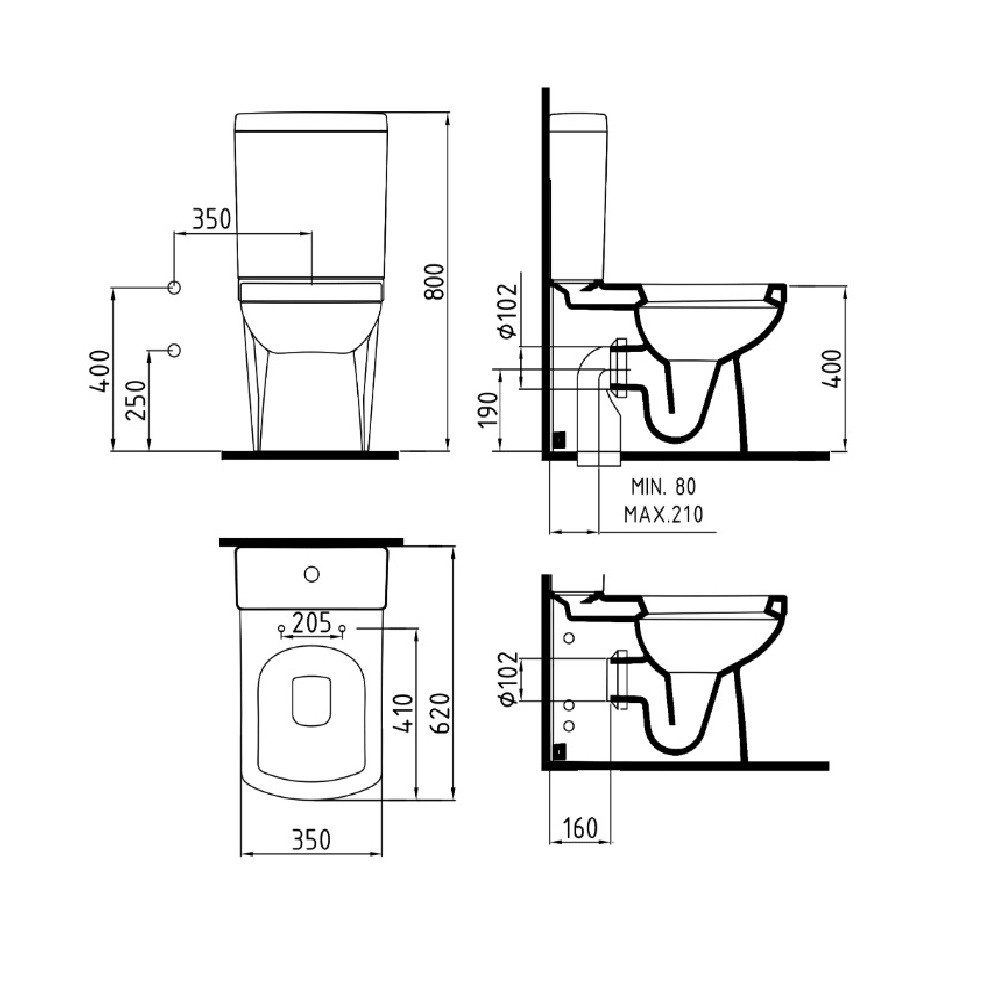 Ekershop Dusch-WC GOYA Stand Kombi Taharet Dusch WC integr. Armatur, Keramik Spülkasten, Bodenstehend, Abgang Waagerecht, Nano-Versiegelung Antibakteriell, Anti-Kalk, Taharet Kombistand WC, WC-Sitz mit Absenkautomatik und Spülkasteneinsatz