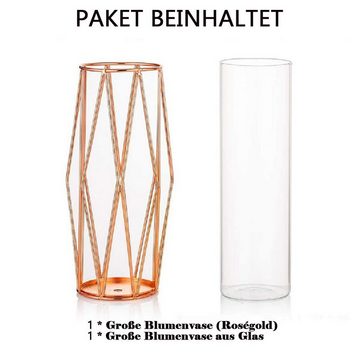 Henreal Dekovase Vase Für Pampasgras, Glas Roségold Vase Hochbodenvase 27cm(1 St)