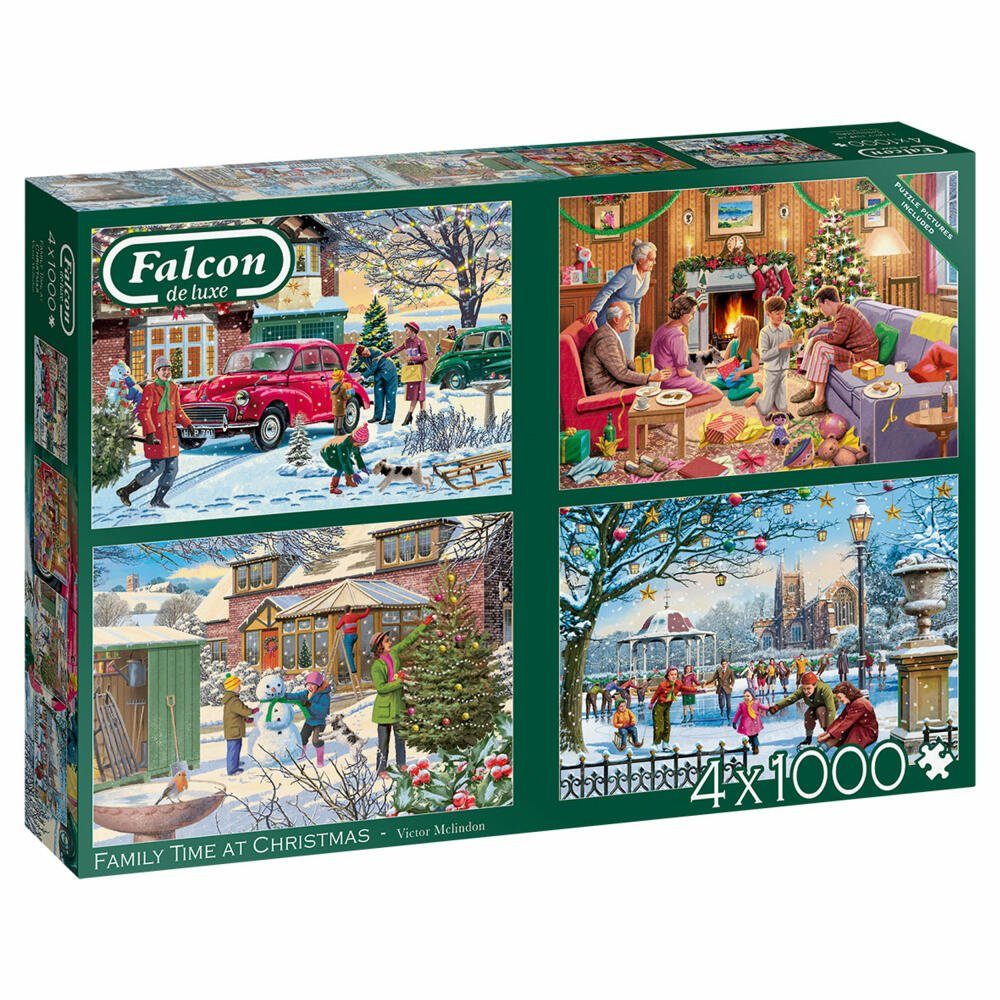 Jumbo Spiele Puzzle Falcon Family Time at Christmas 4 x 1000 Teile, 1000 Puzzleteile
