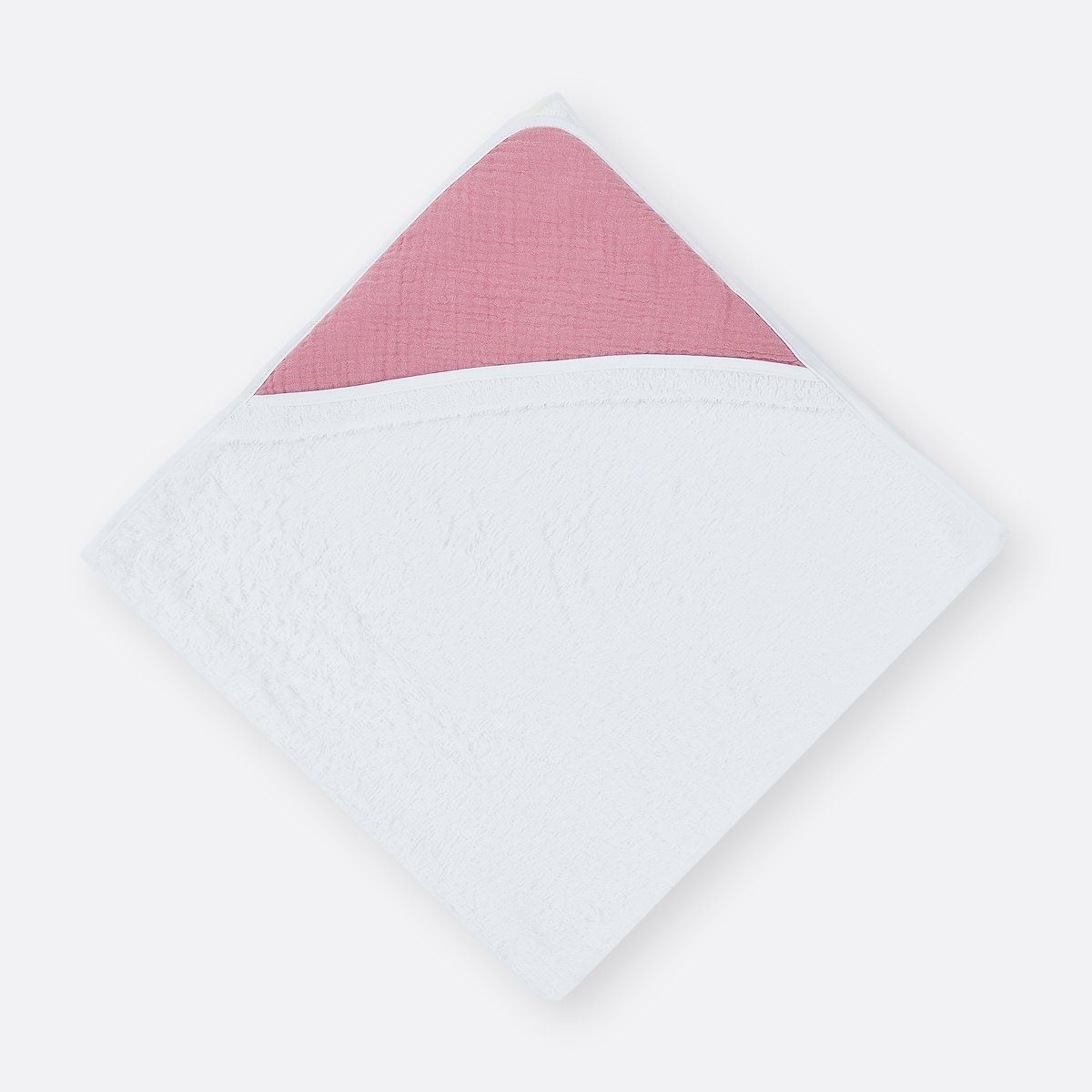 KraftKids Kapuzenhandtuch Musselin rosa, 100% Baumwolle, extra dickes und weiches Frottee, eingefasst mit Schrägband