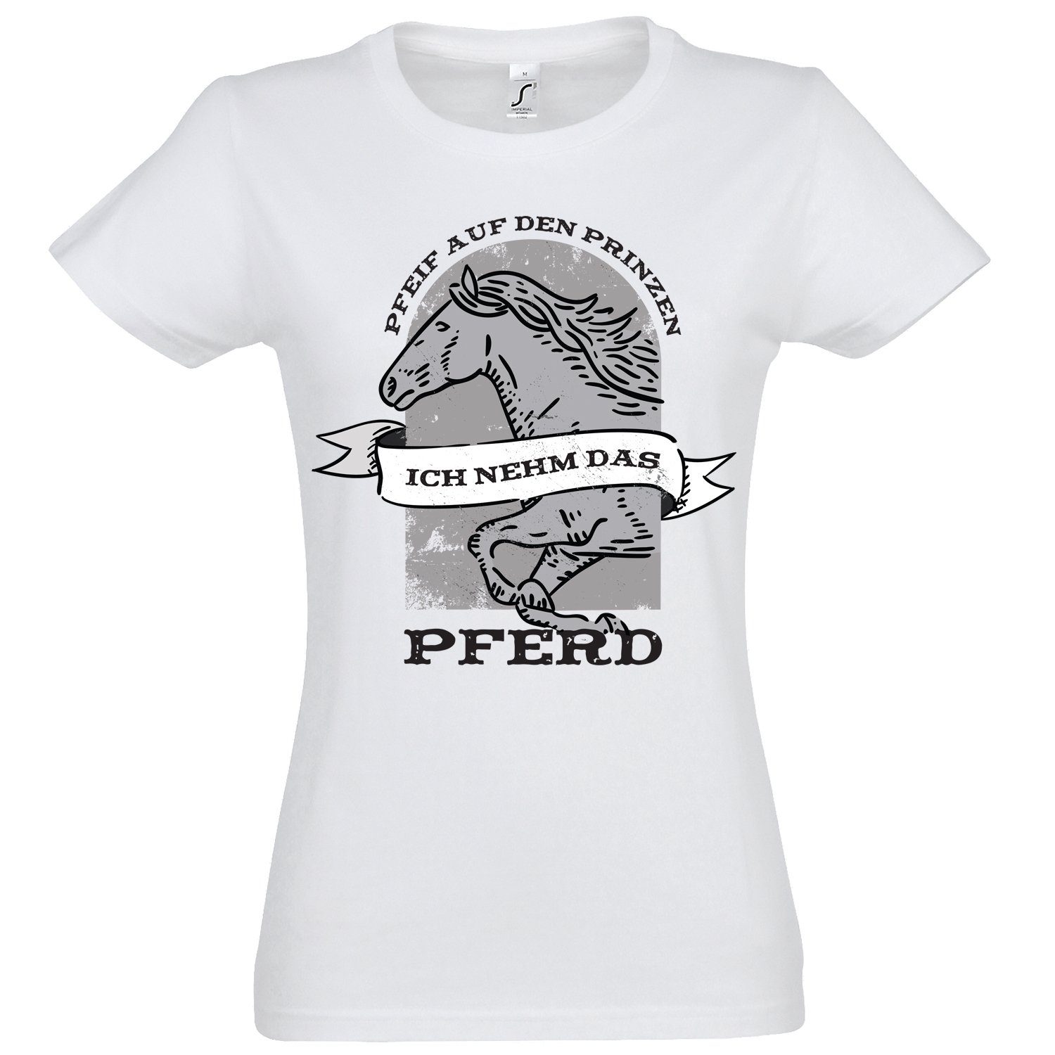 Youth Designz T-Shirt "Pfeif auf den Prinzen, ich nehm das Pferd" Damen T-Shirt mit modischem print Weiß