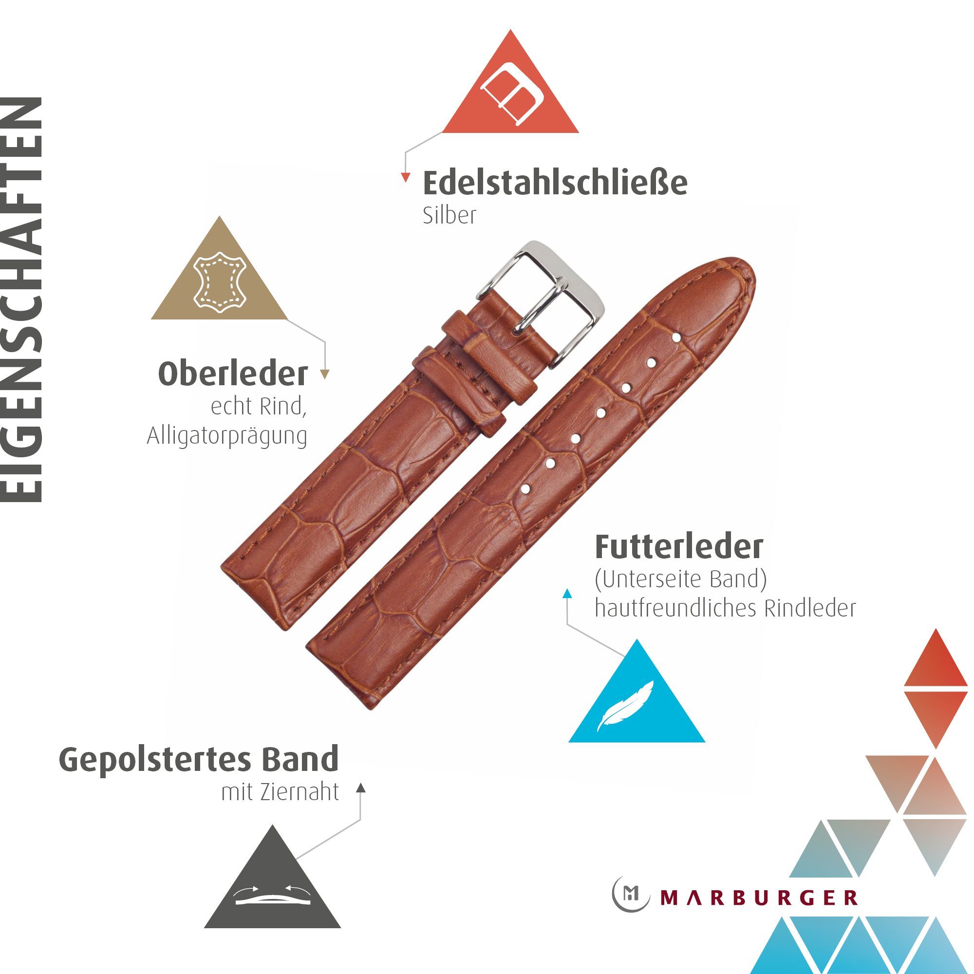 MARBURGER Uhrenarmband 18mm Leder Alligator Prägung günstig online kaufen